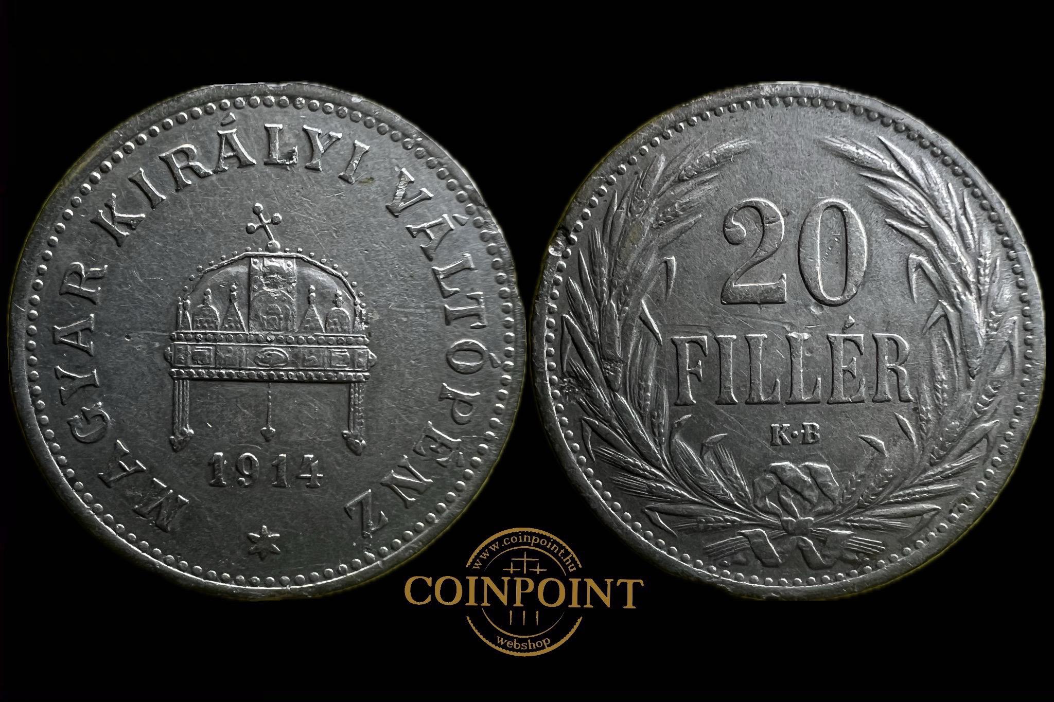 Magyar Királyi Váltópénz 20 Fillér 1914 KB Adamo K4 