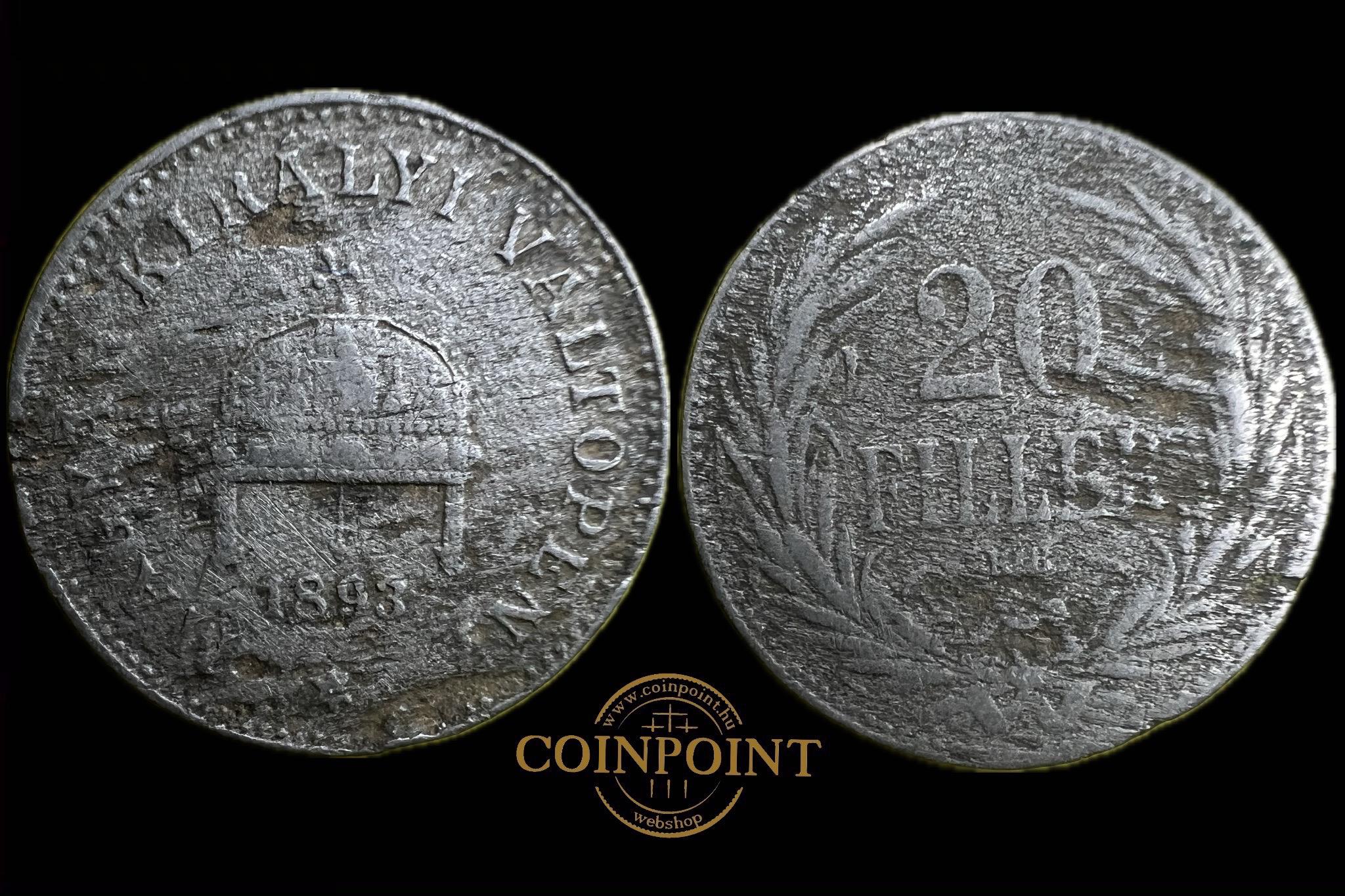 Magyar Királyi Váltópénz 20 Fillér 1893 KB Adamo K4  