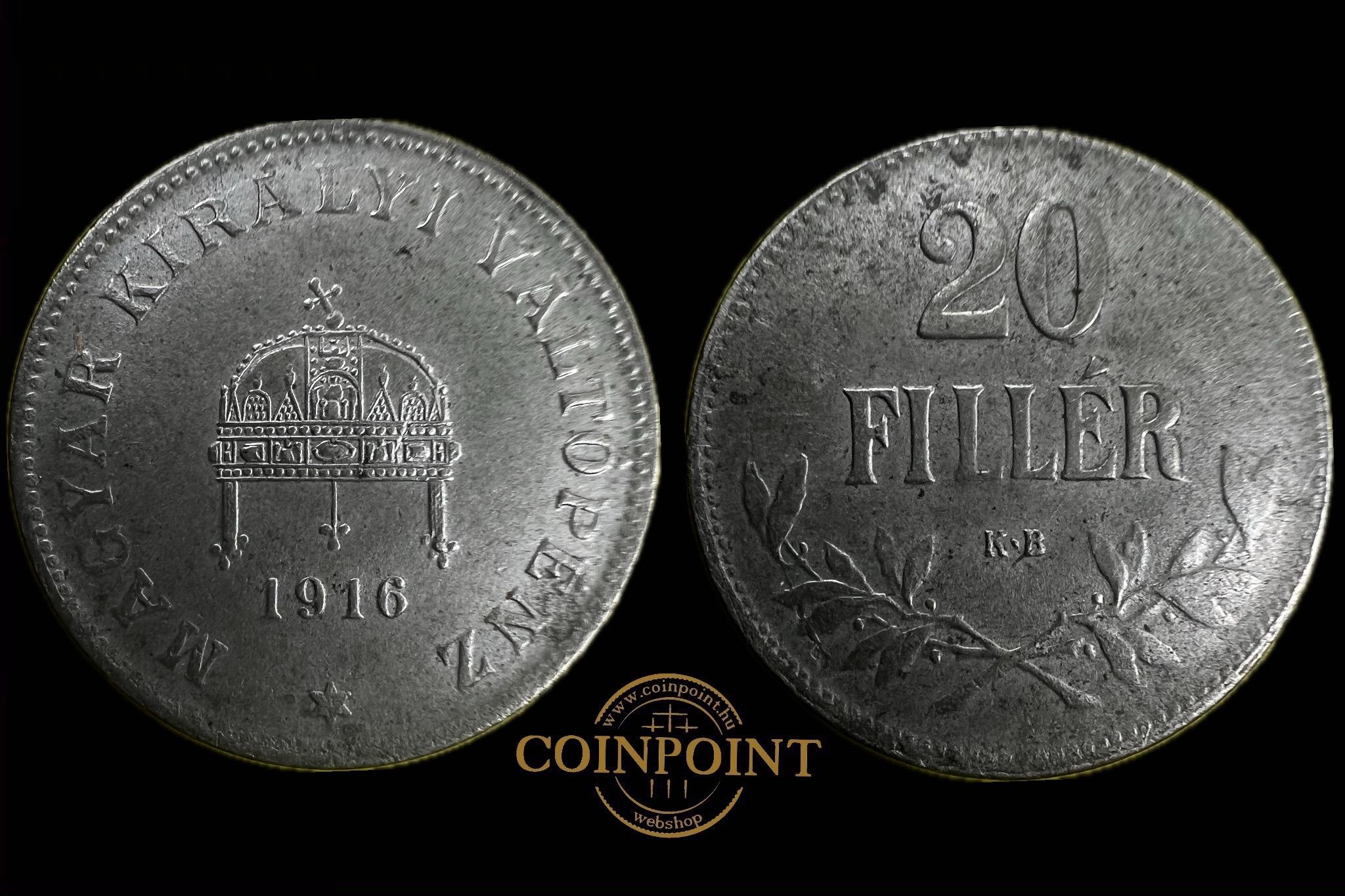 Magyar Királyi Váltópénz 20 Fillér 1916 KB Adamo K4.1 