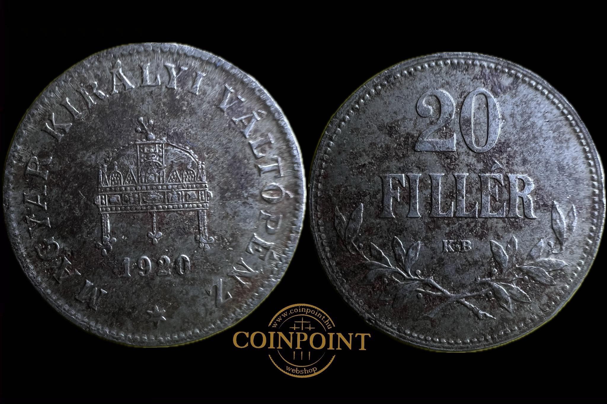 Magyar Királyi Váltópénz 20 Fillér 1920 KB Adamo K4.1  