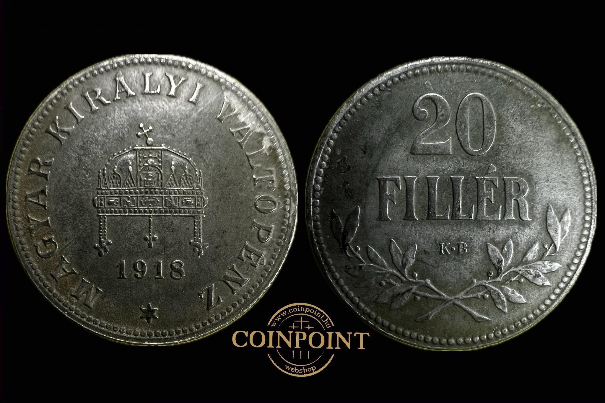Magyar Királyi Váltópénz 20 Fillér 1918 KB Adamo K4.1  