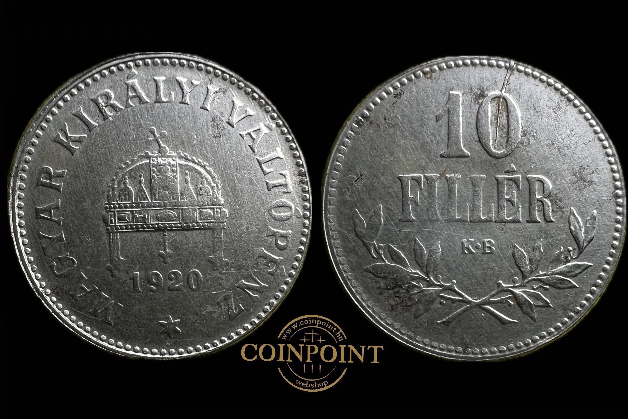 Magyar Királyi Váltópénz 10 Fillér 1920 KB Adamo K3.2  Gyártási hibás R! 