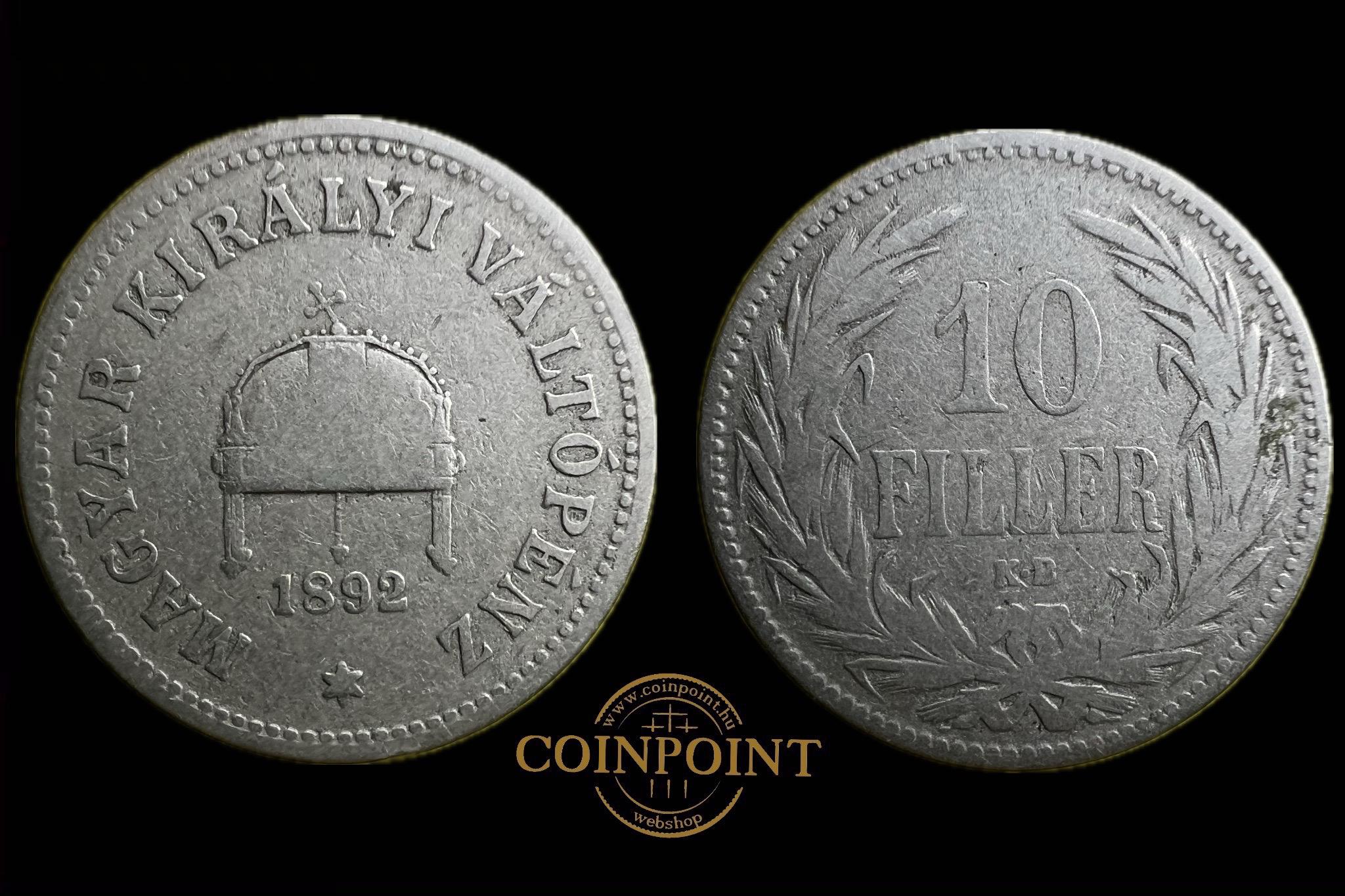 Magyar Királyi Váltópénz 10 Fillér 1892 KB  Adamo K3 