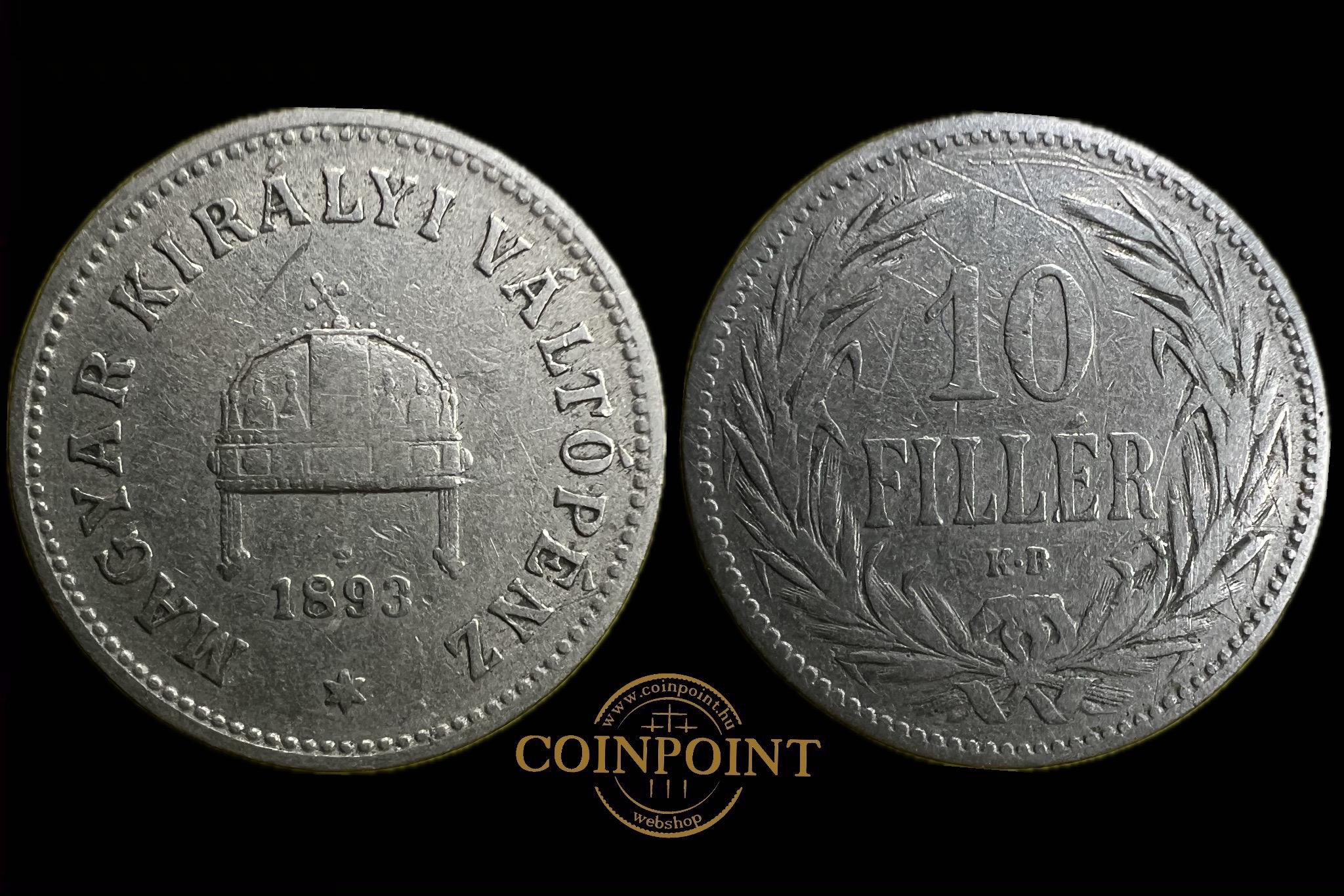 Magyar Királyi Váltópénz 10 Fillér 1893 KB Adamo K3  