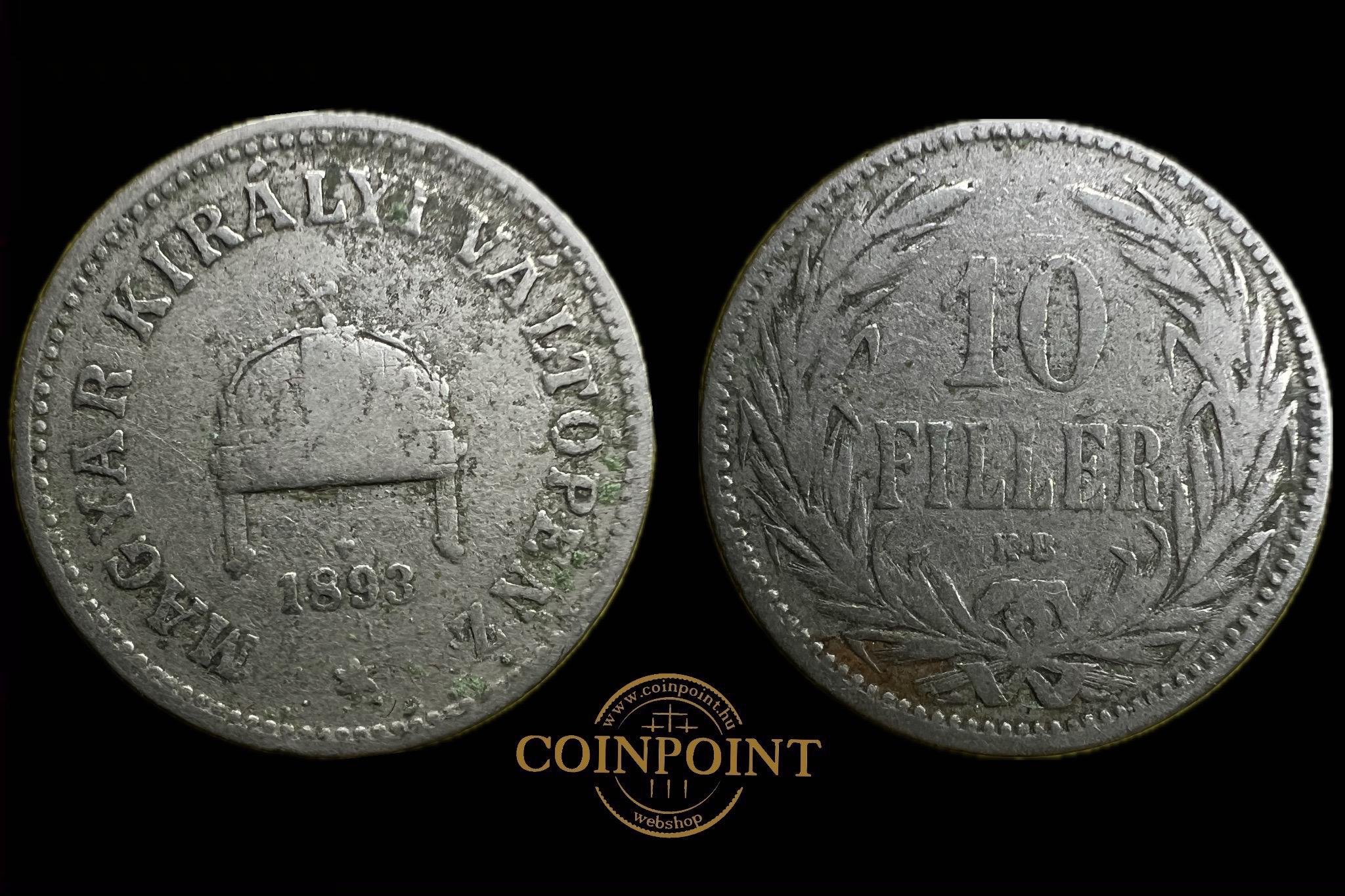 Magyar Királyi Váltópénz 10 Fillér 1893 KB  Adamo K3 