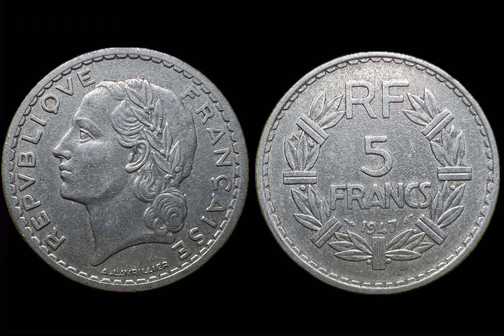 Franciaország  5 Frank  947  KM 888   