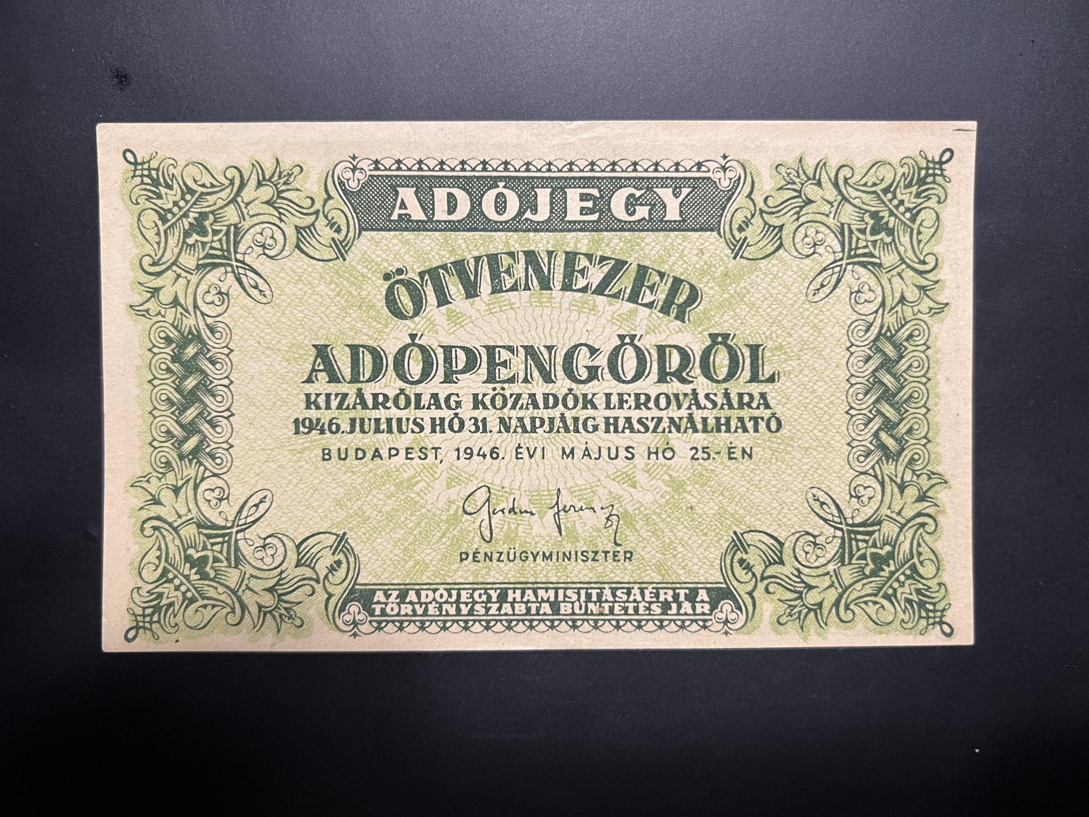 Ötvenezer Adópengő (1946) Adamo P50Ah EF
