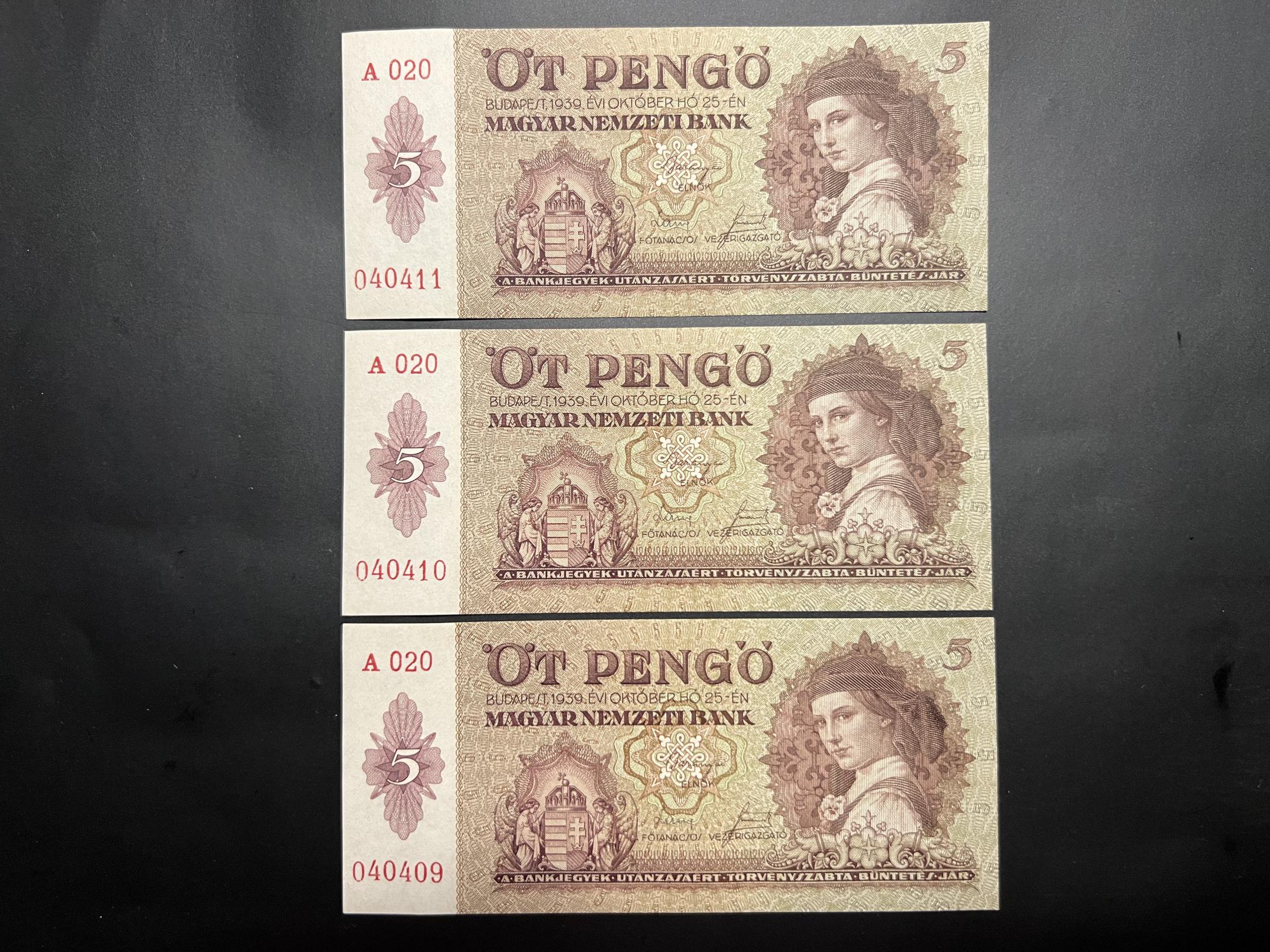 Öt Pengő (1939)A Adamo P6 3db UNC