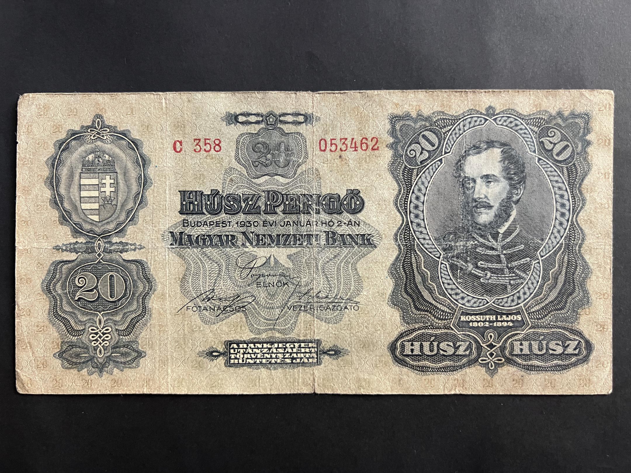 Húsz pengő (1930) Adamo P11 VF