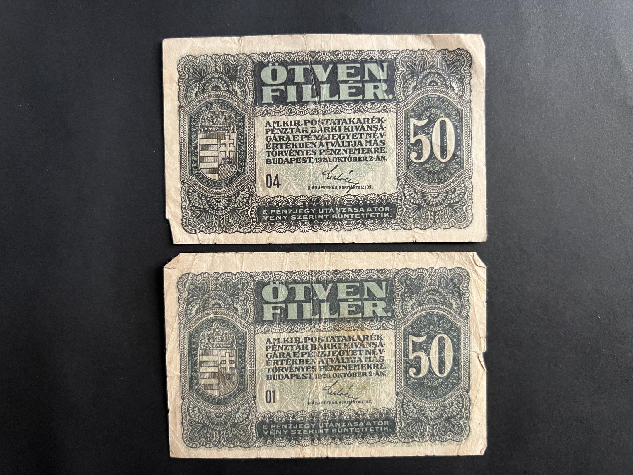 50 fillér 1920 Adamo K2 2db F 