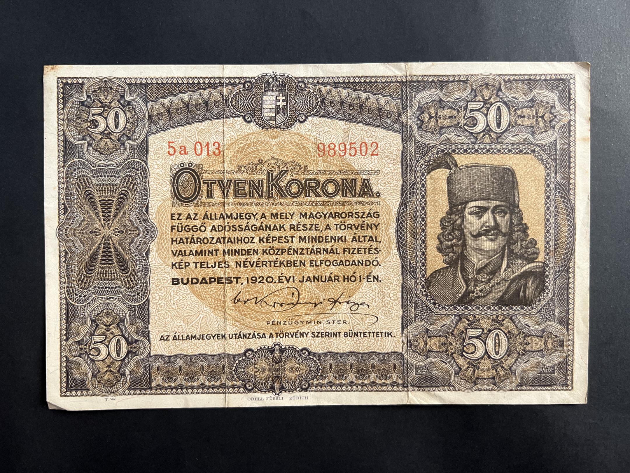 50 Korona (1920) VF Adamo K25