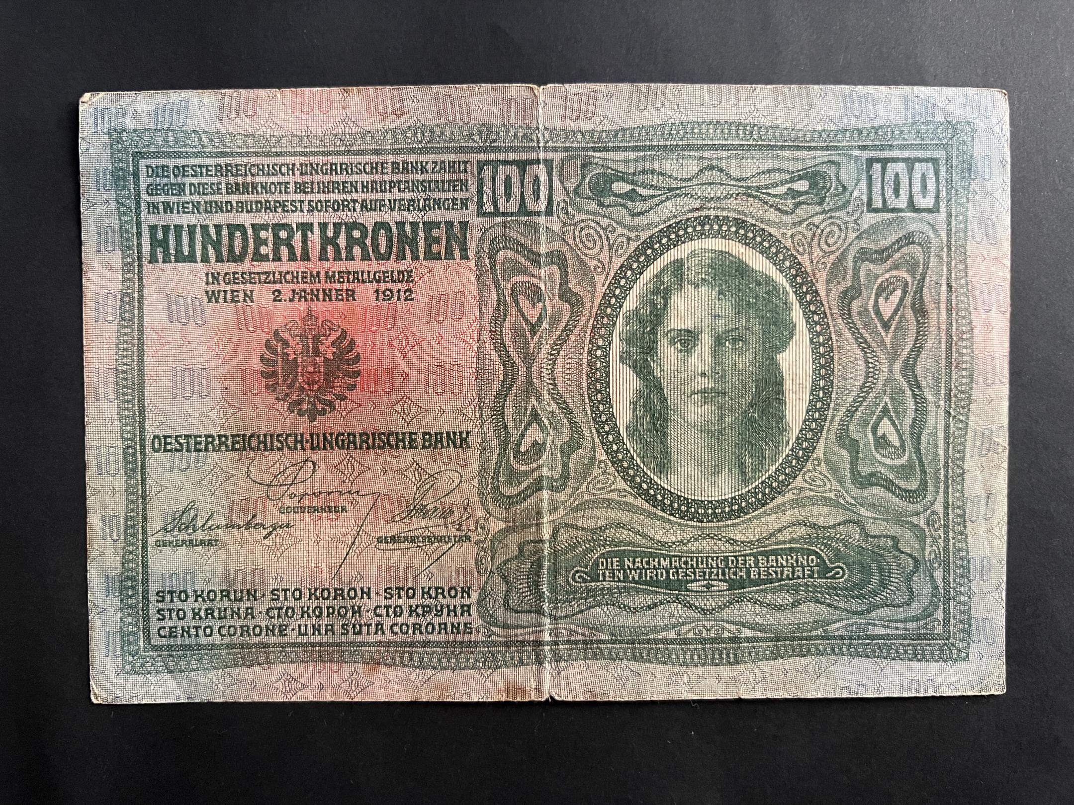 100 Korona 1912 Adamo K28 (magyar felülbélyegzés) EF