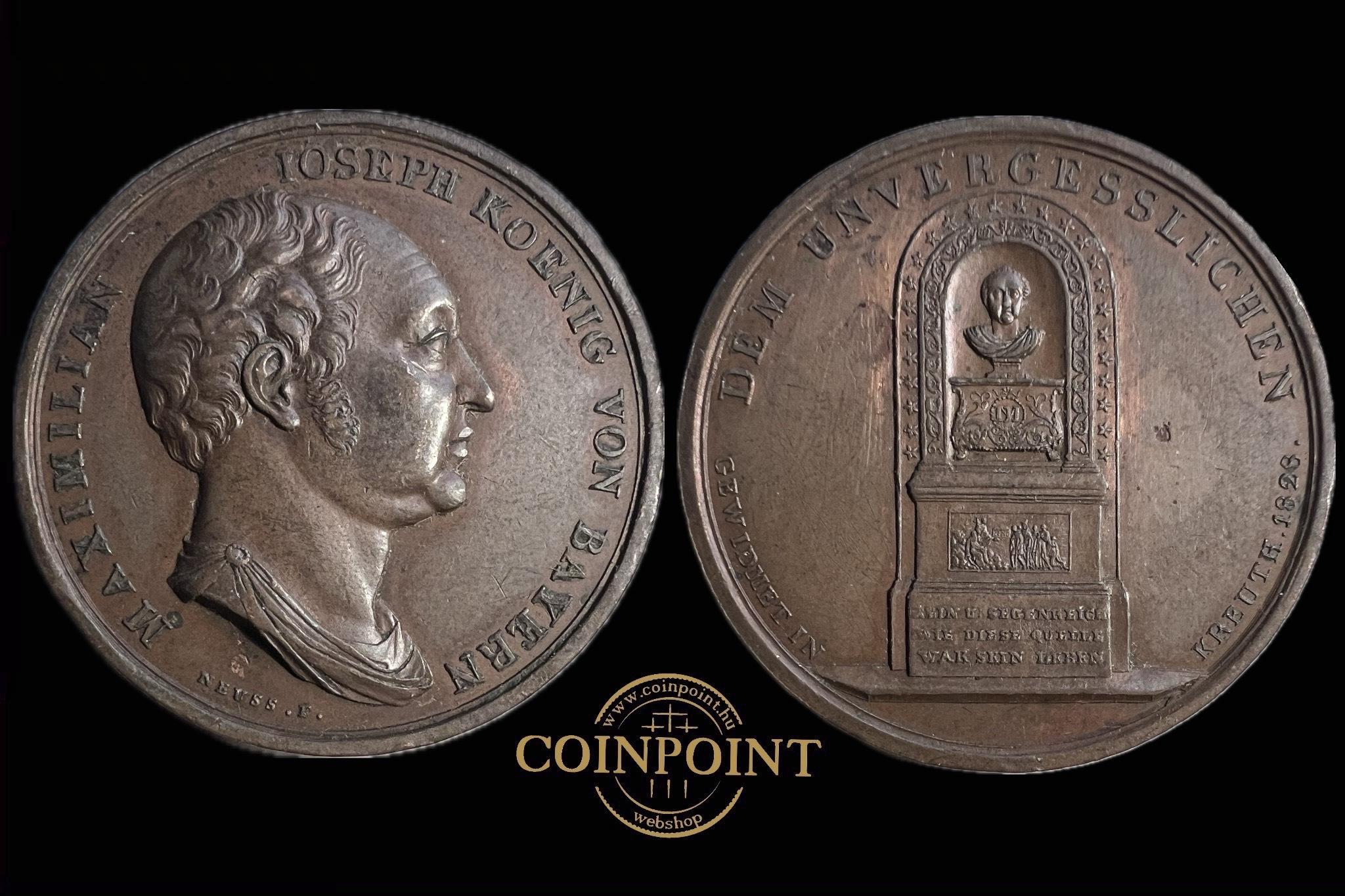 I.Maximilian Joseph Bajor király (1825) Bronz emlékérem 