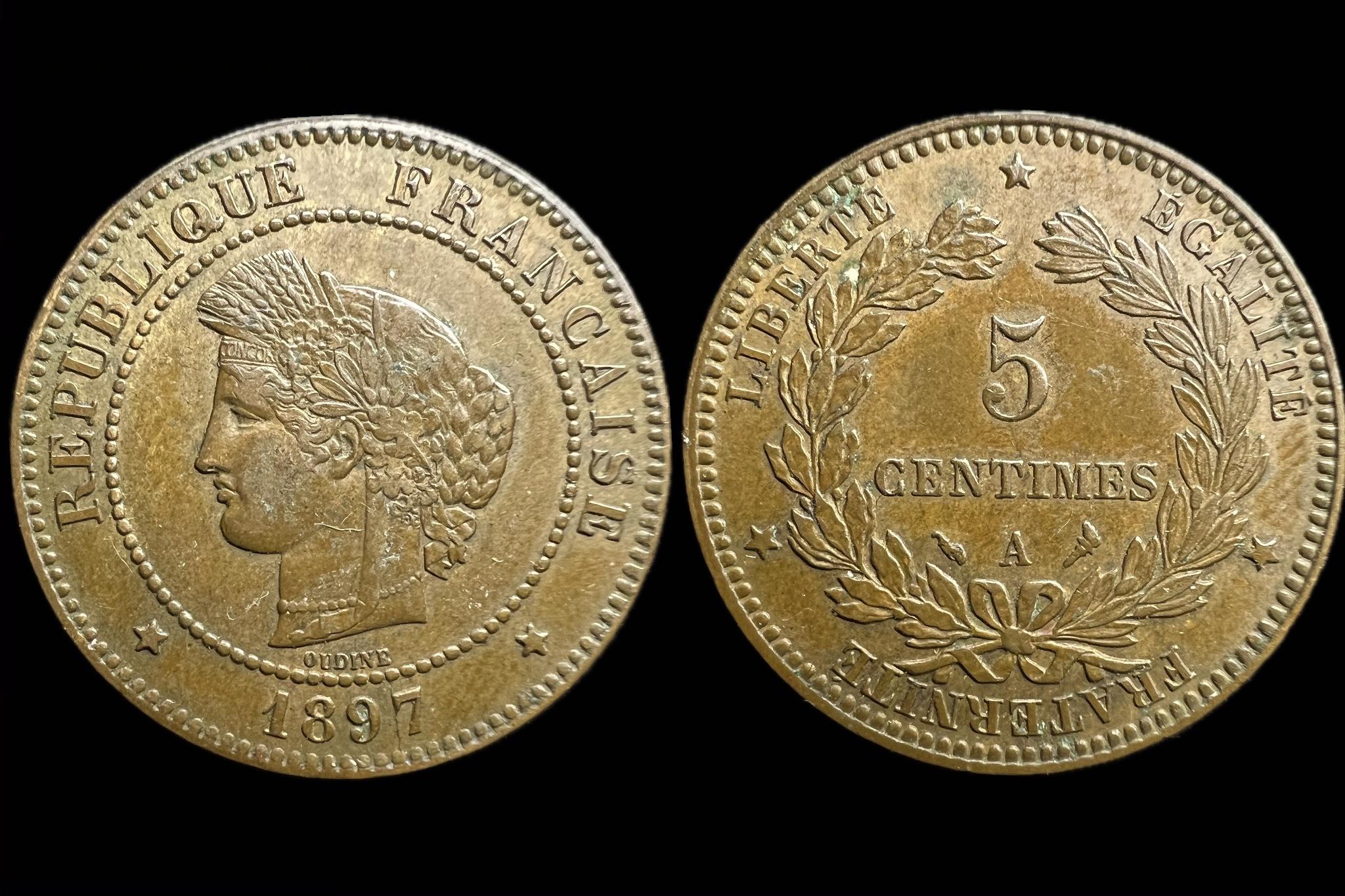 Franciaország 5 Centimes 1897 KM 821 Paris