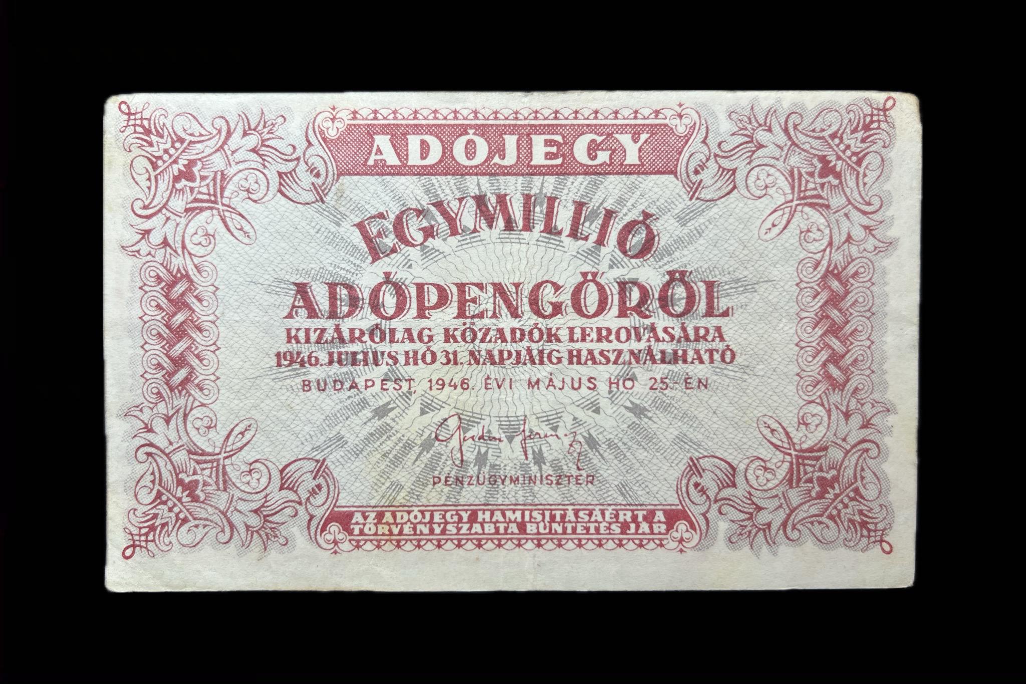 Egymillió Adópengő (1946) Adamo P53 VF