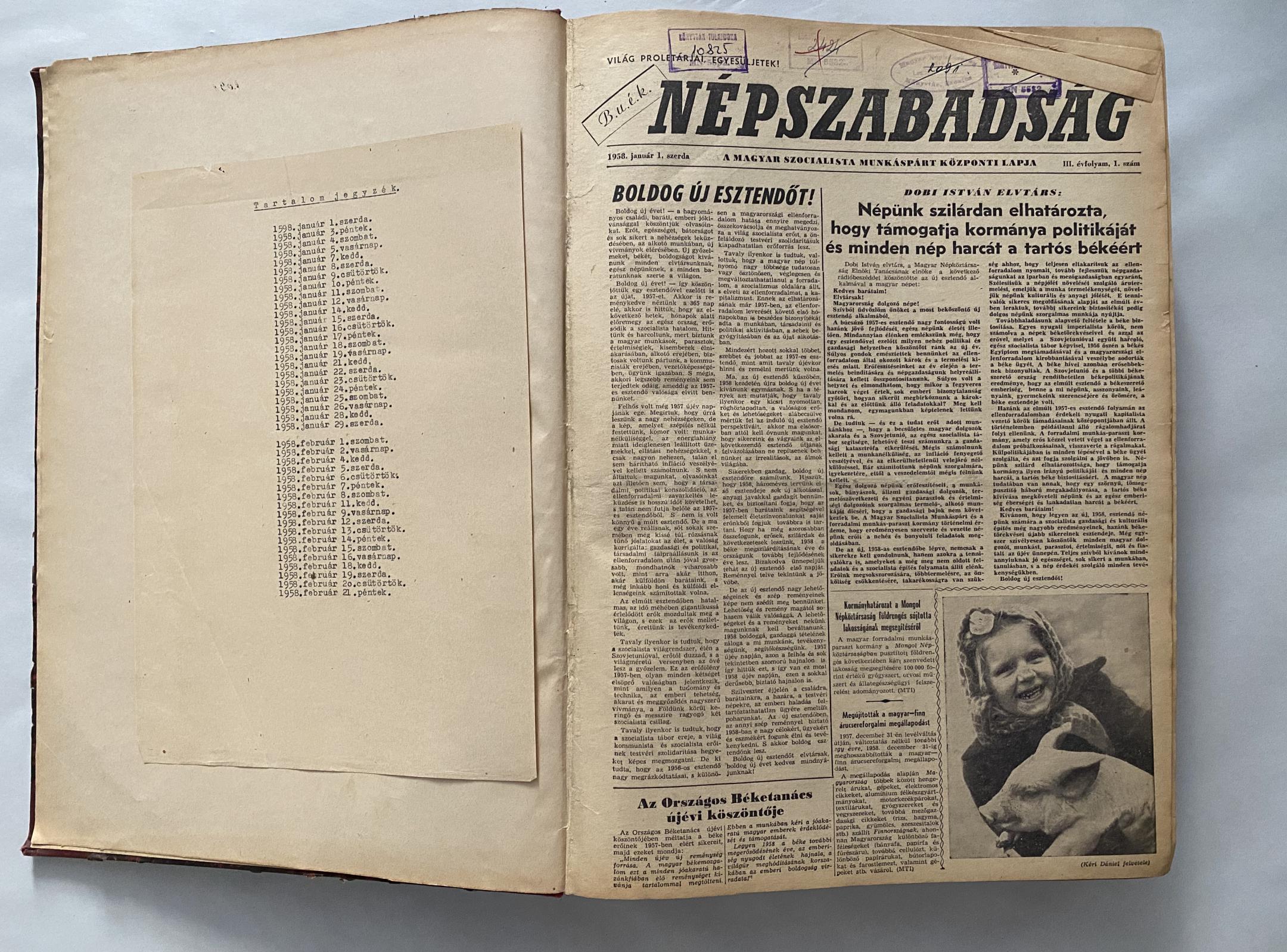 Népszabadság 1958.I-III.havi számok egybekötve