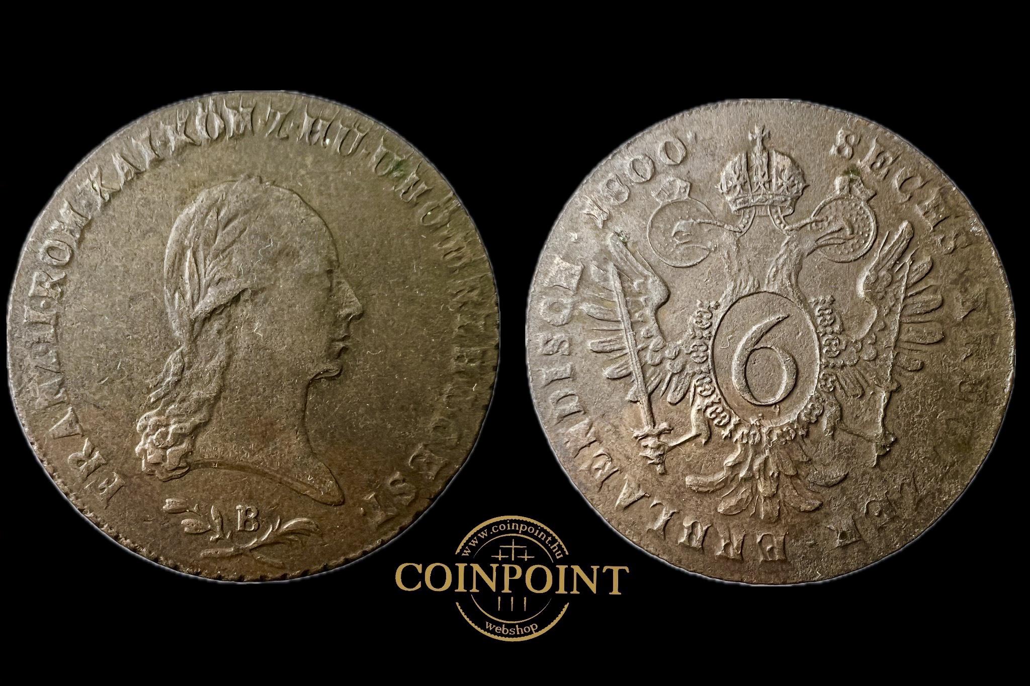 Ferenc 6 Krajcár 1800 B réz Adamo C5