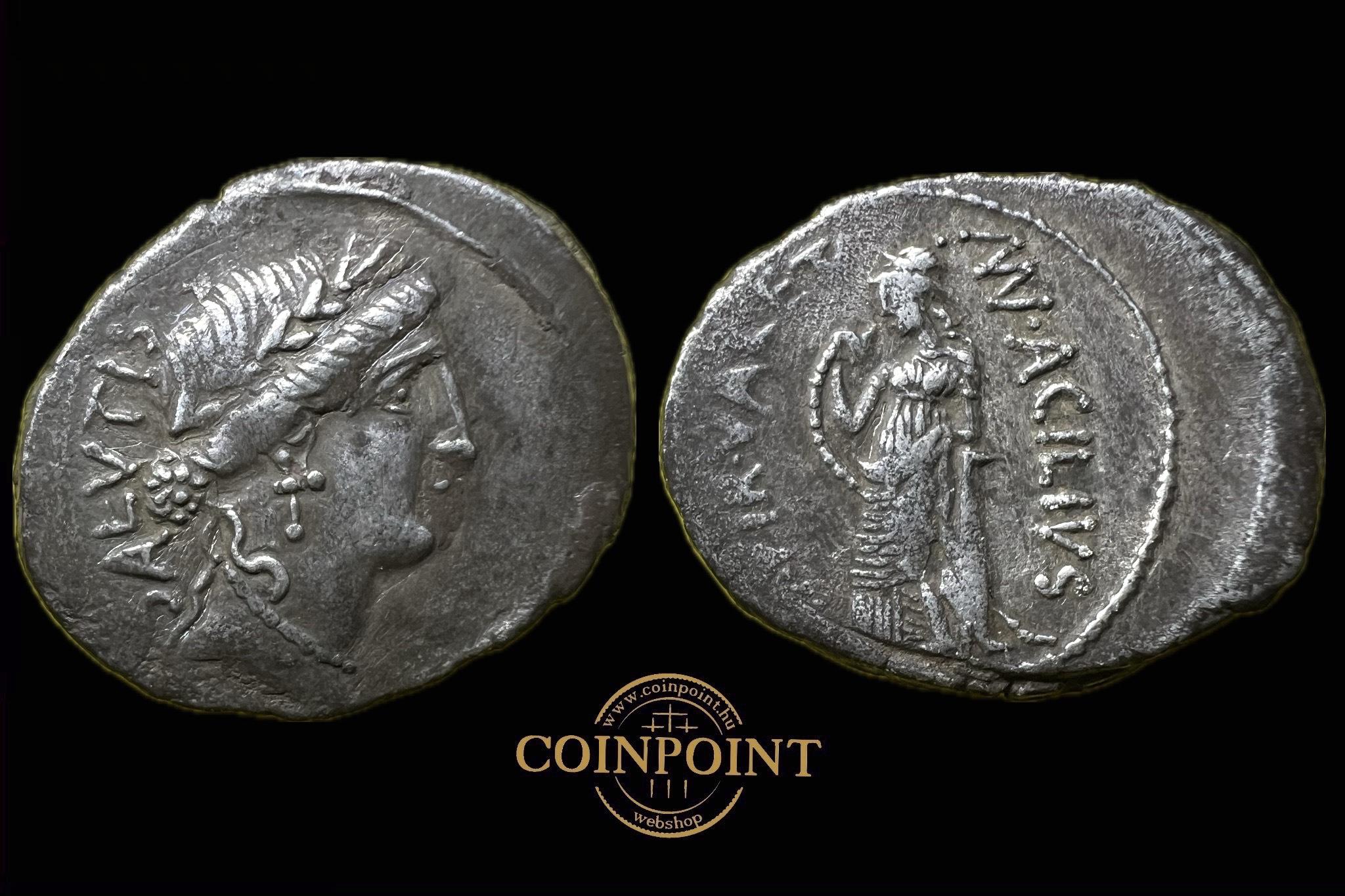 Manius Acilius Glabrio dénár i.e. 49 Róma Crawford 442/1a Syd922 