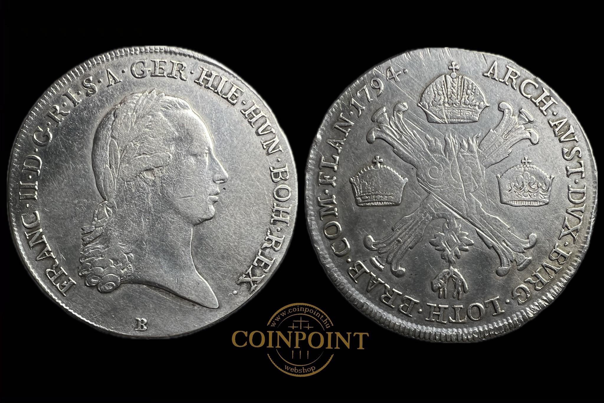 Ferenc 1/2 Tallér 1794 B KM62  Koronatallér 