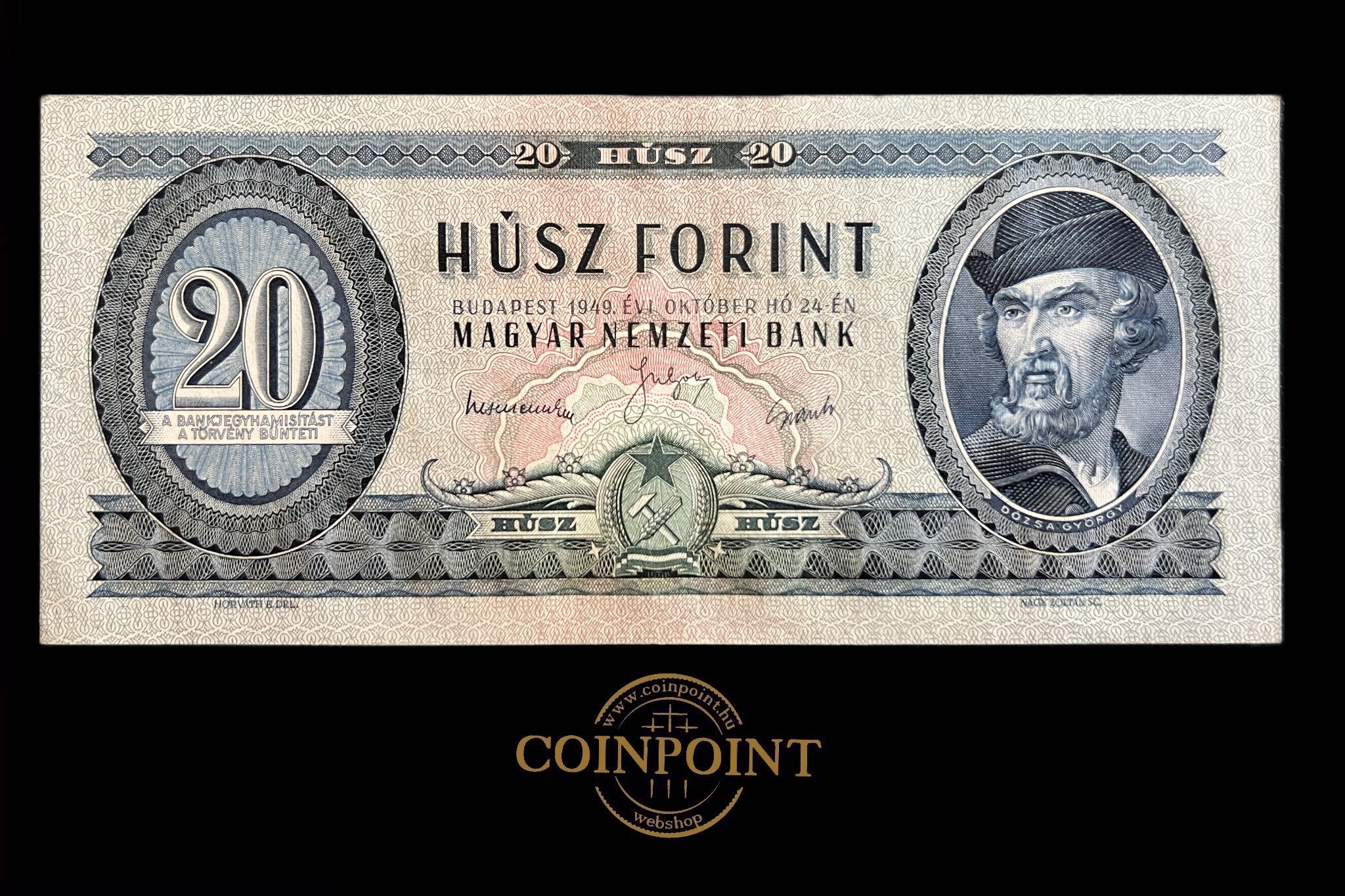 Húsz Forint 1949 aUNC Adamo F10 
