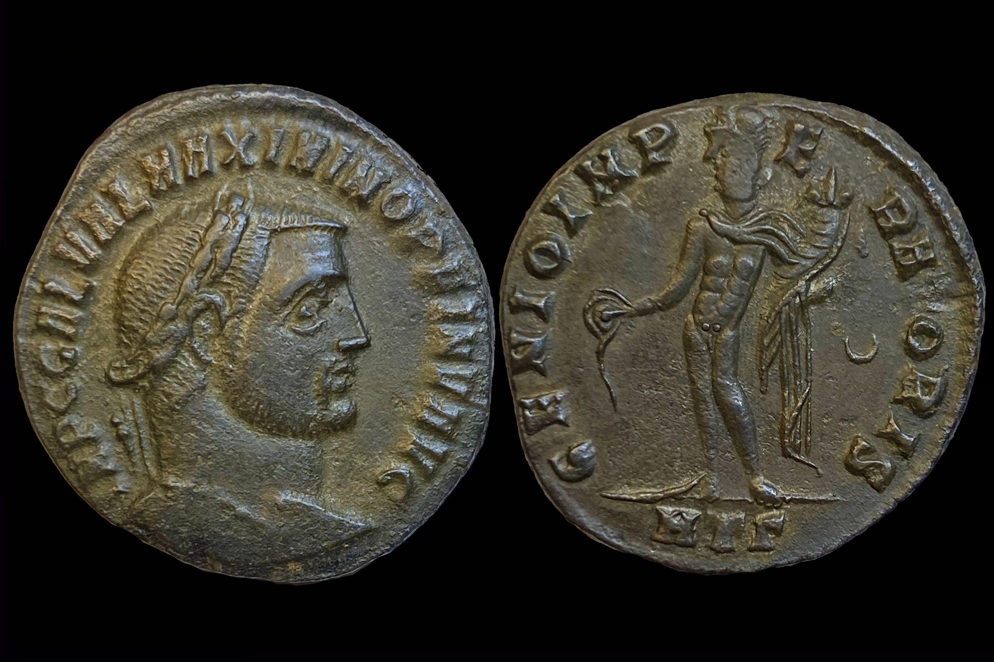 GALERIUS MAXIMIANUS (310-311)IMP C GAL VAL MAXIMIANVS P F INV AVG GENIO IMPERATORIS__Heraclea AE Follis RIC 54a