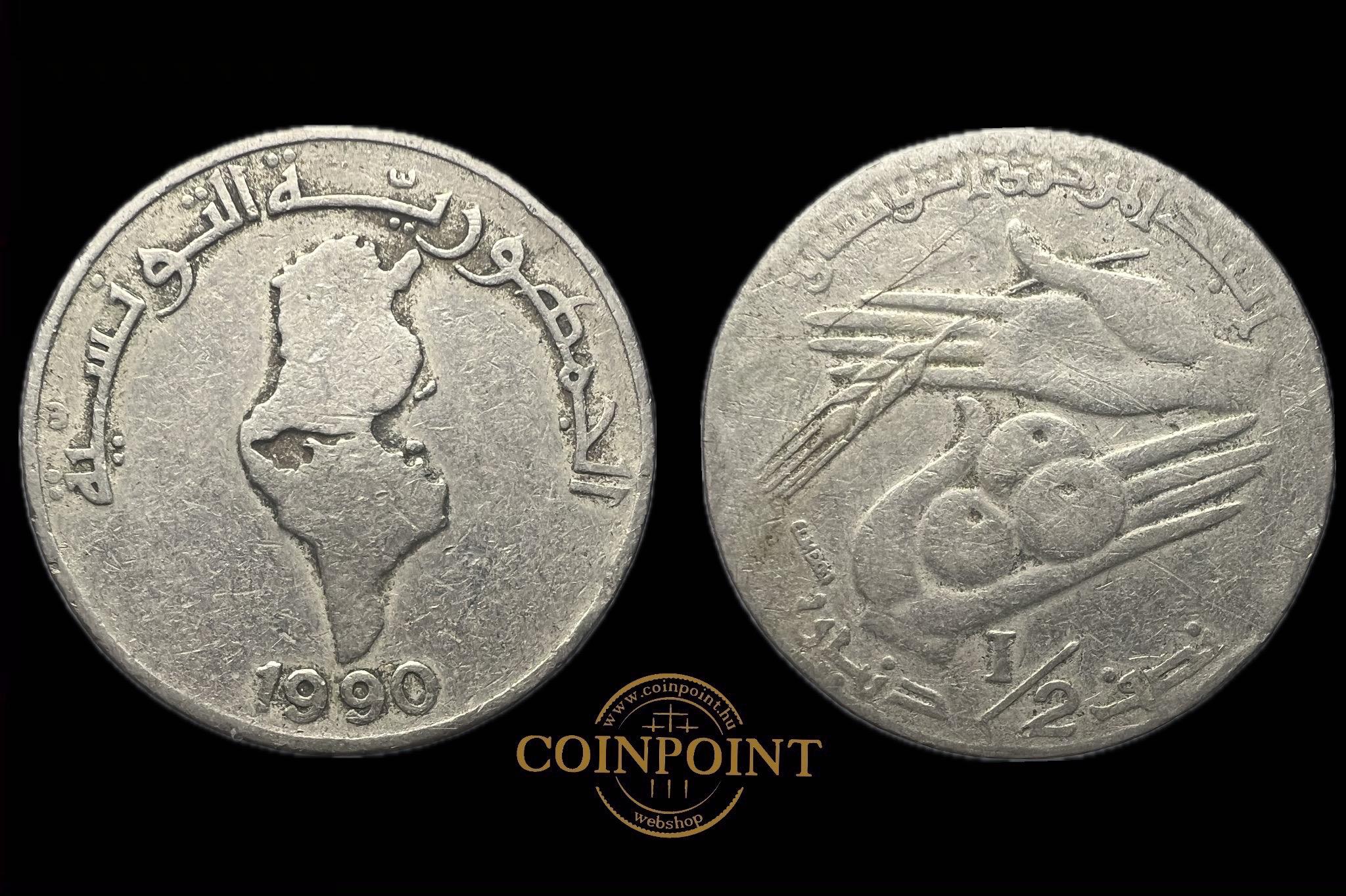 Tunézia 1/2 Dinar 1990 KM318 