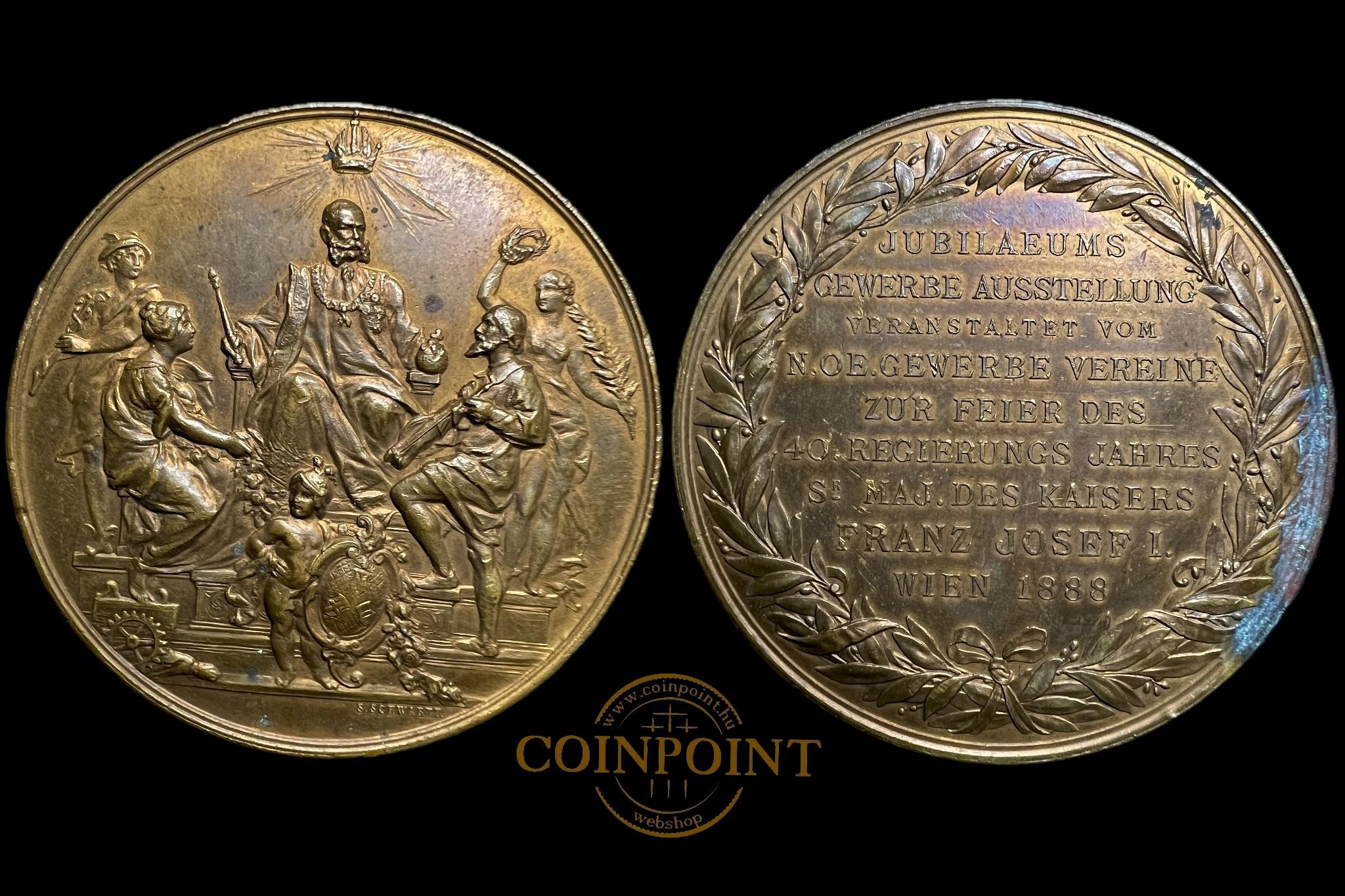 Ferenc József emlékérme 40 éves uralkodásának ünnepére (1888) S.Schwartz 