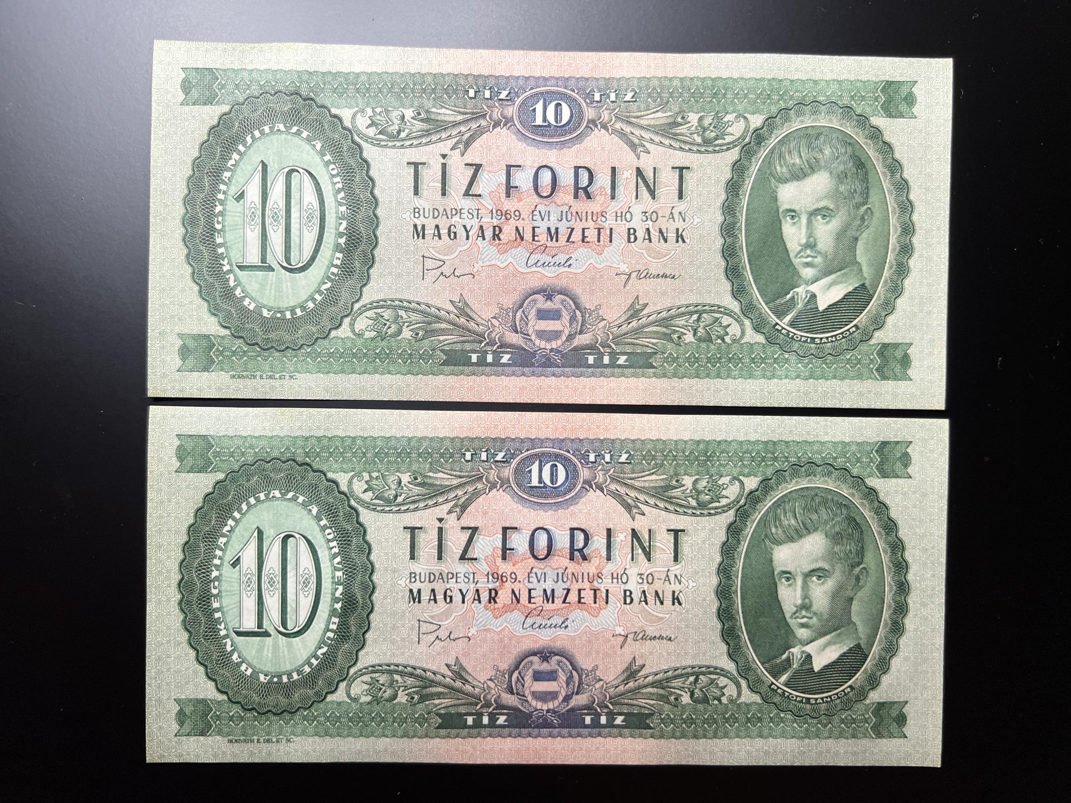 10 Forint (1969A) UNC sorszámkövető 2db Adamo F7 