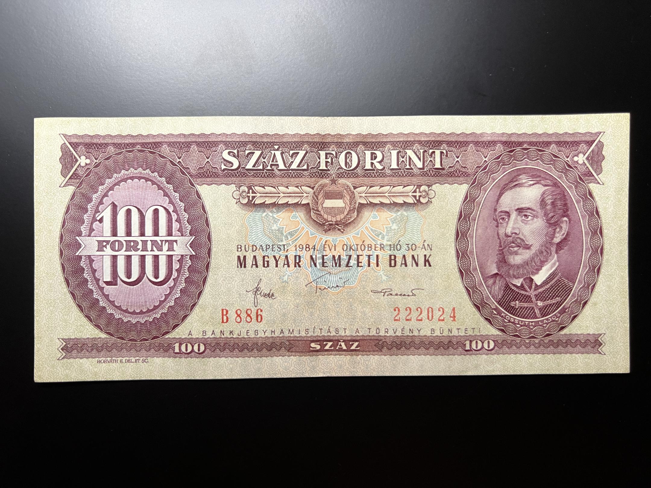 (1984) 100 Forint fordított hátlapi alapnyomat UNC Adamo F35 