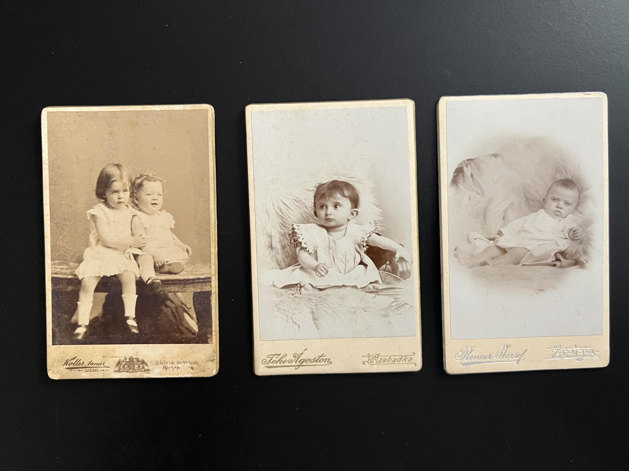 Koller Károly Budapest 1890, Tőke Ágoston Szabadka, Renner József Zenta keményhátú fotói