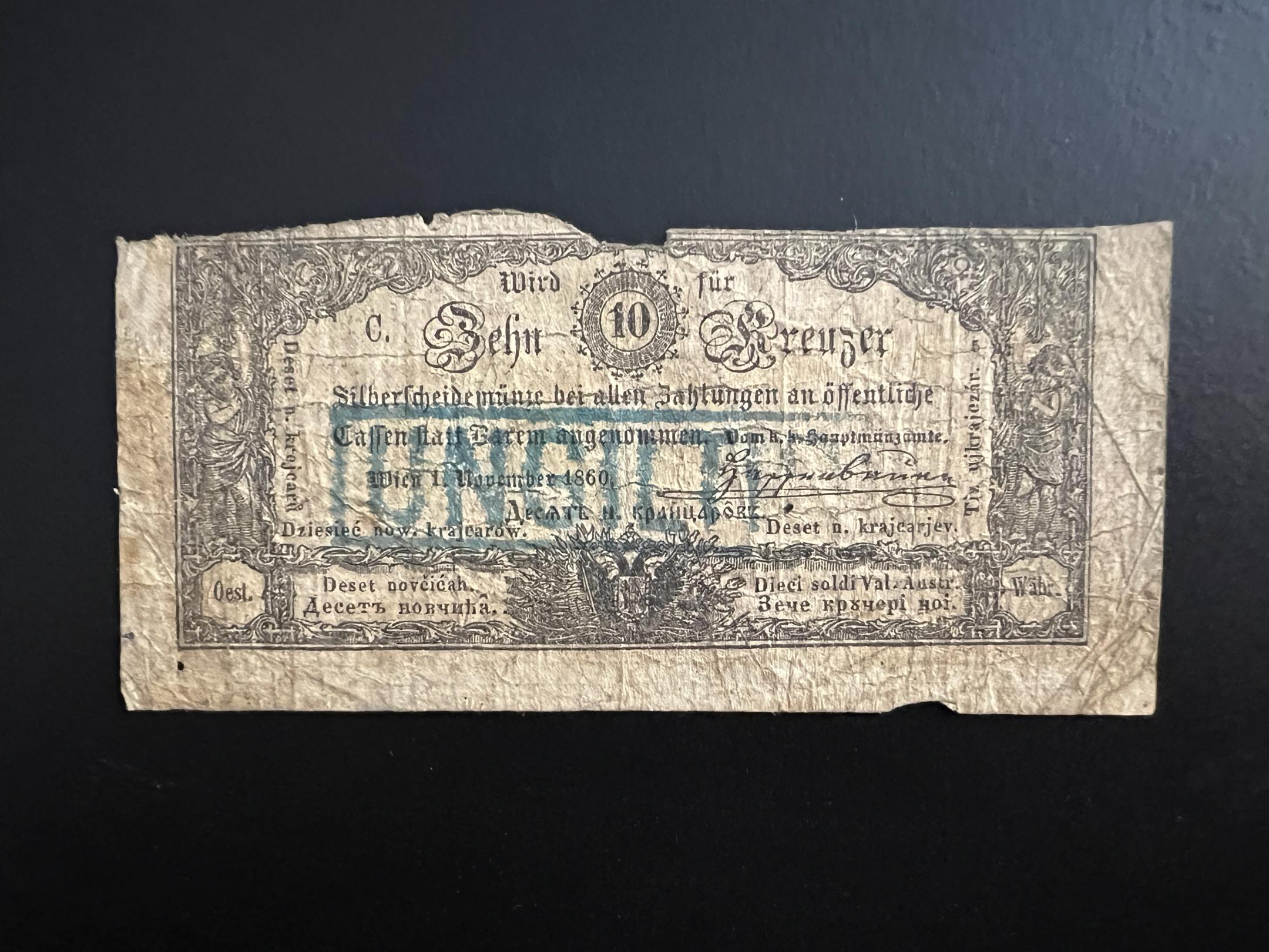 10 ezüst Krajcár 1860 November 1 Érvénytelenített Adamo G94 VG 