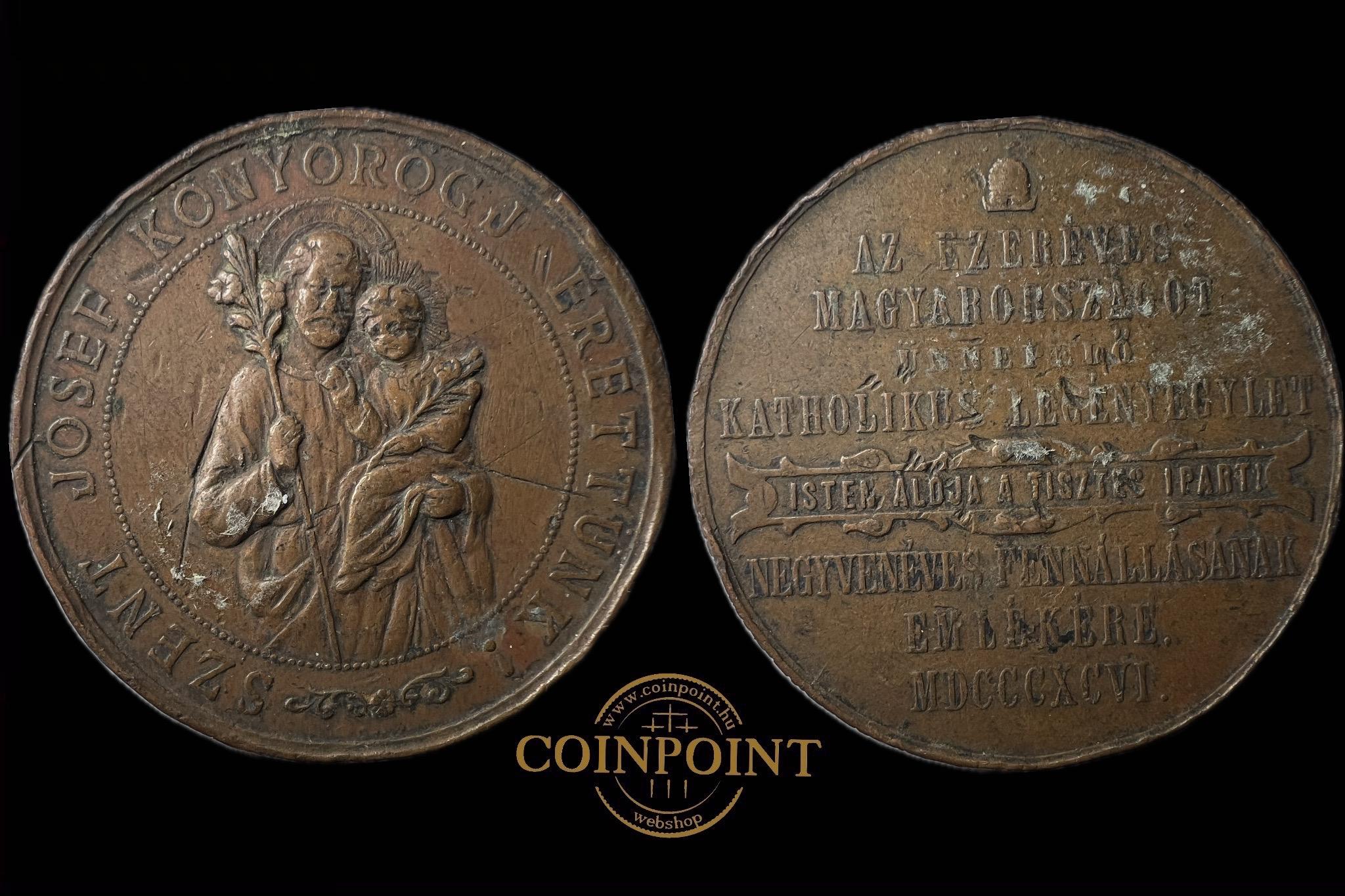 Katolikus Legényegylet 40 éves fennálásának emlékére 1896  Emlékérem 