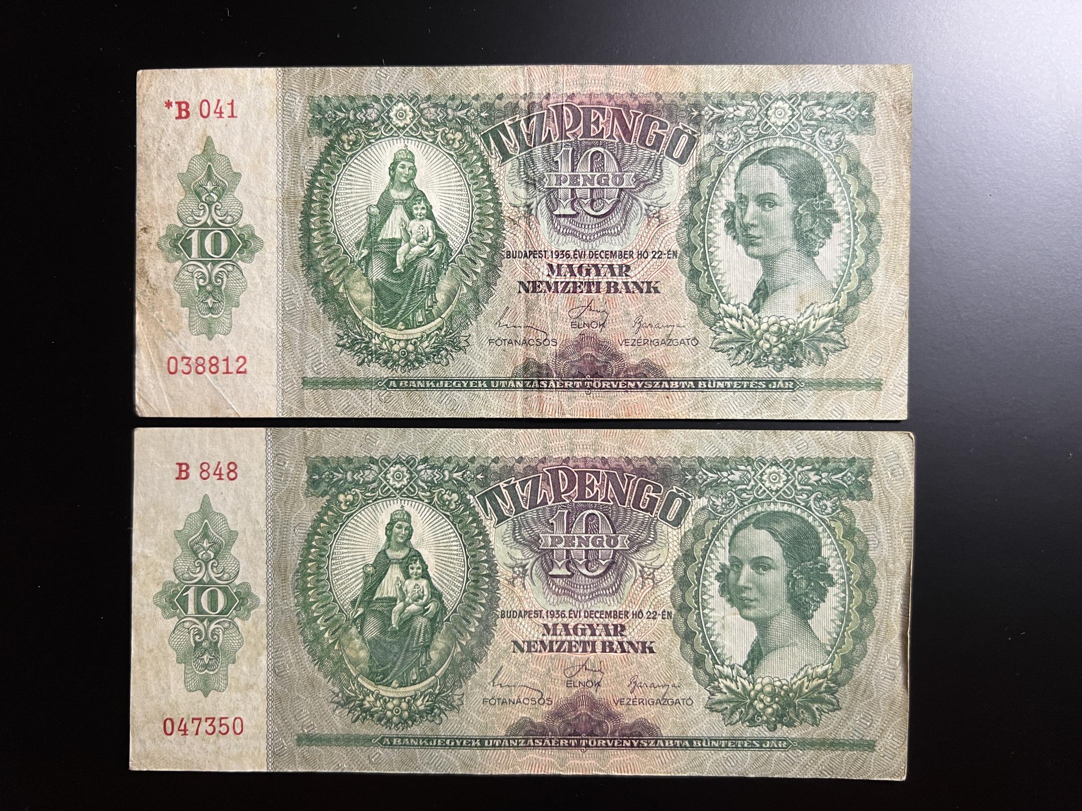 Tíz Pengő (1936B) Adamo P9 2db VF