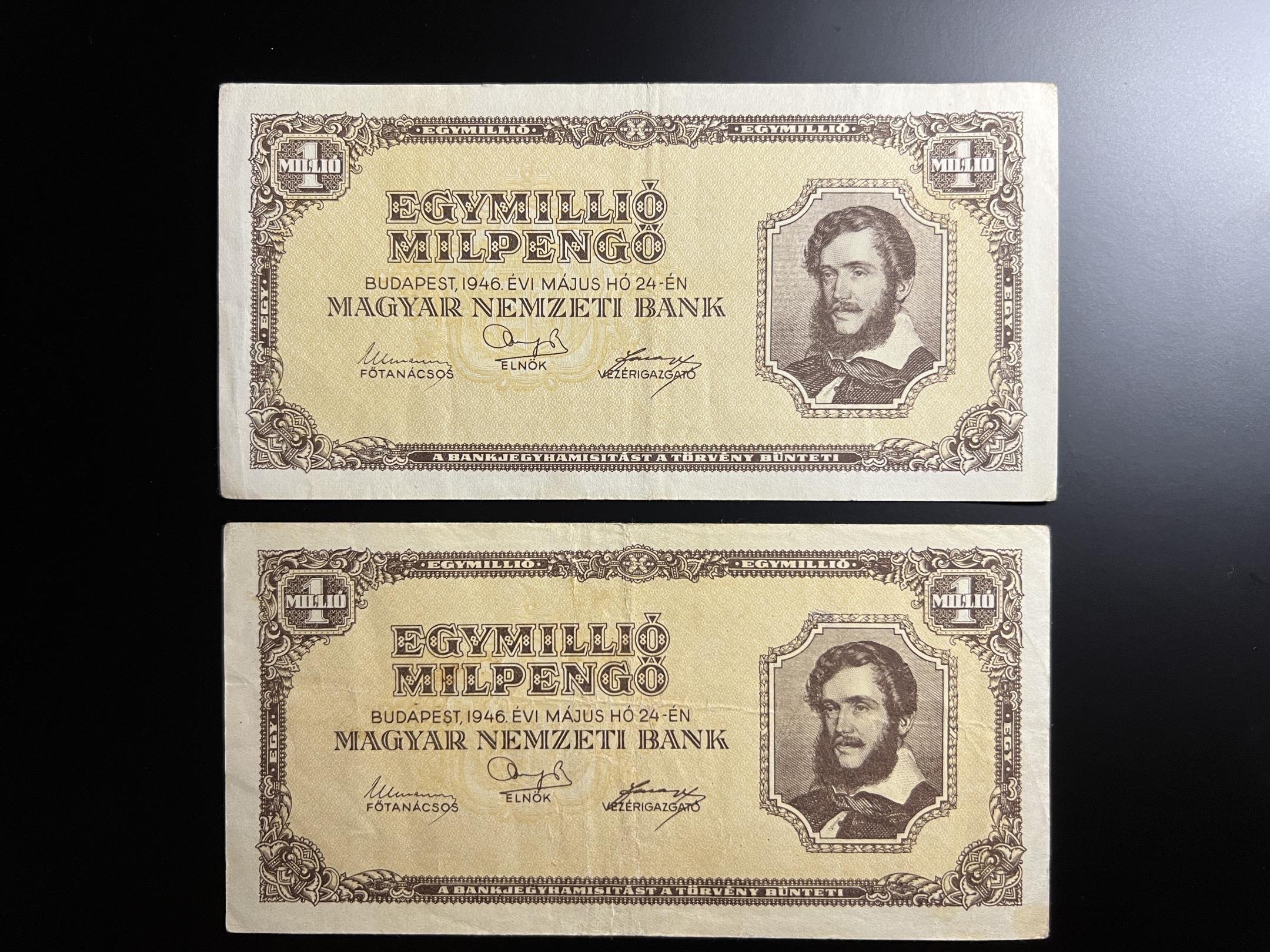 Egymillió Milpengő (1946) Adamo P31 VF 2db 