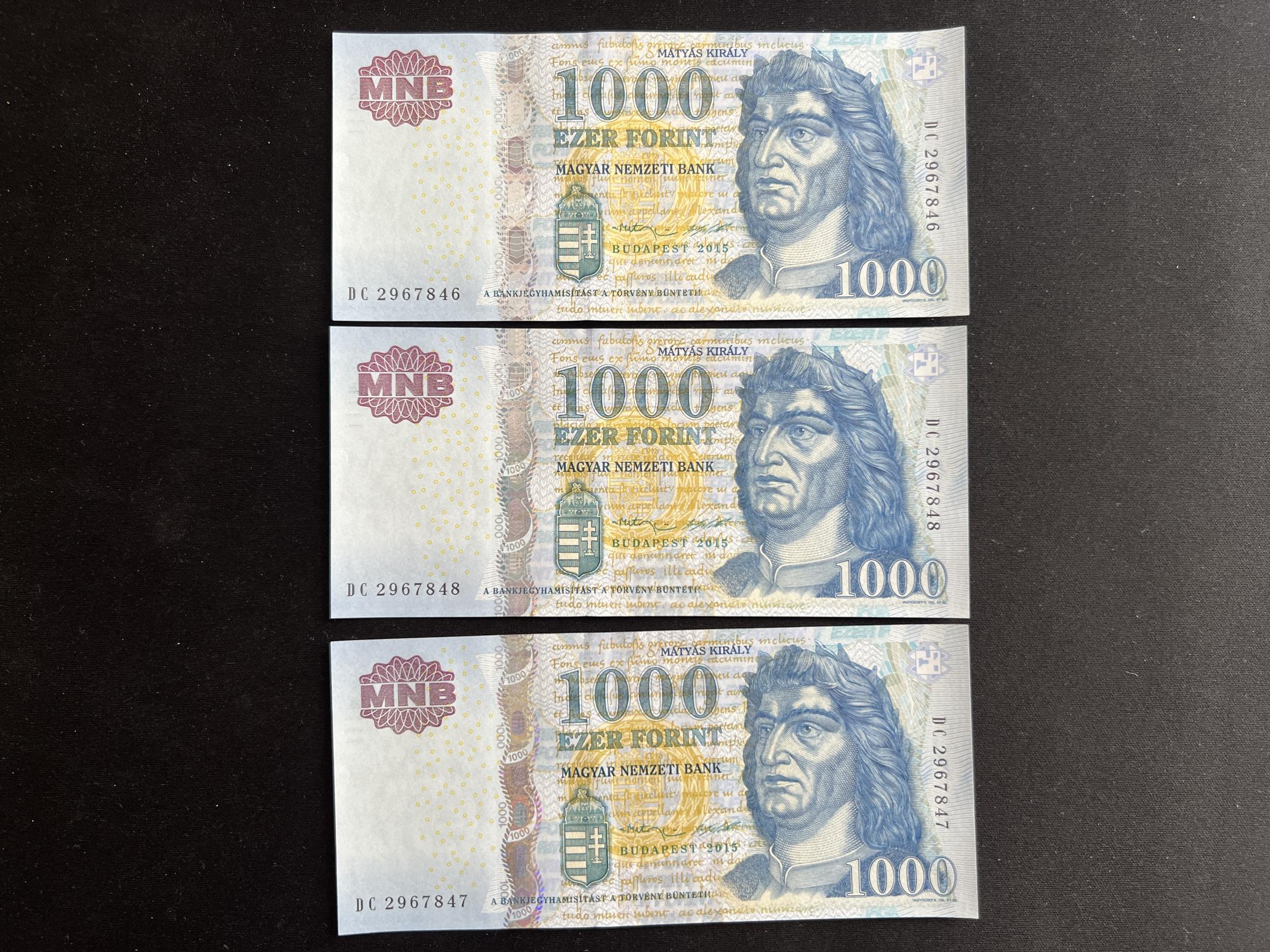 1000 Forint 2015 3db sorszámkövető UNC Adamo F55Q 