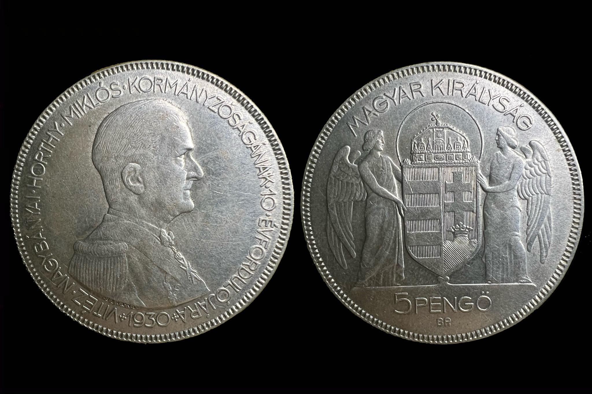 Horthy 5 pengő (1930)hajas  Adamo P8 