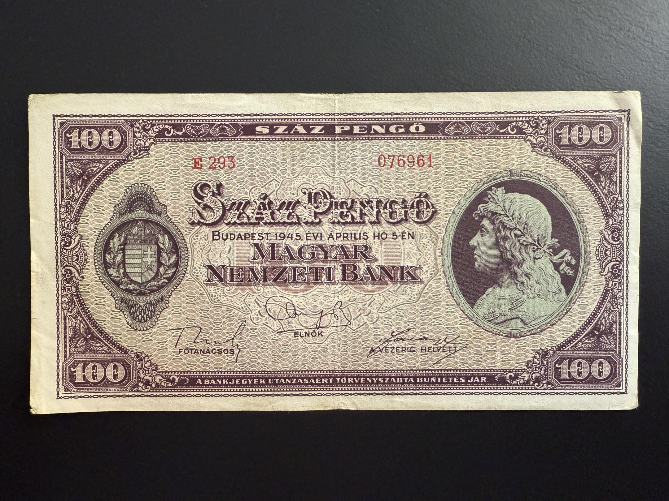 Száz Pengő (1945E) VF  Adamo P18