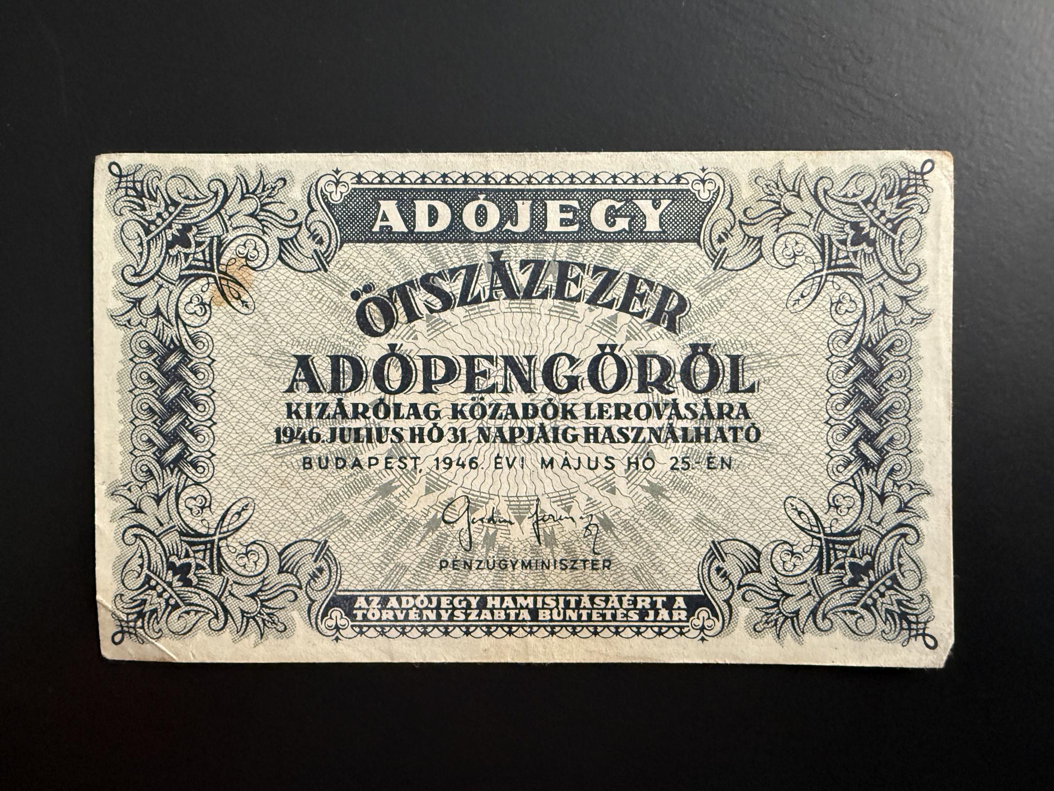  Ötszázezer Adópengő (1946) VF Adamo P52