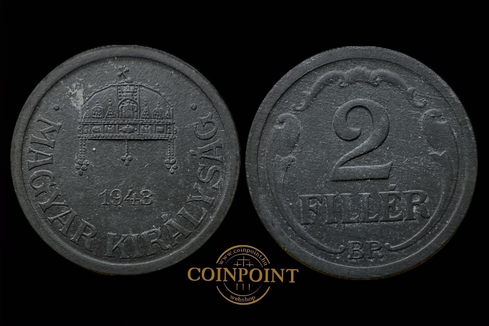  Magyar Királyság 2 Fillér 1943 BP  Adamo P2.3 