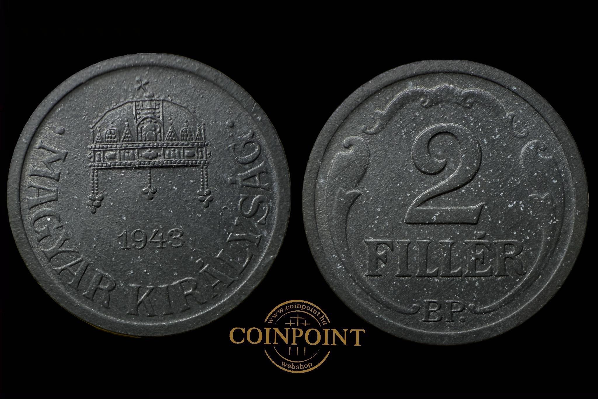  Magyar Királyság 2 Fillér 1943 BP Adamo P2.3 