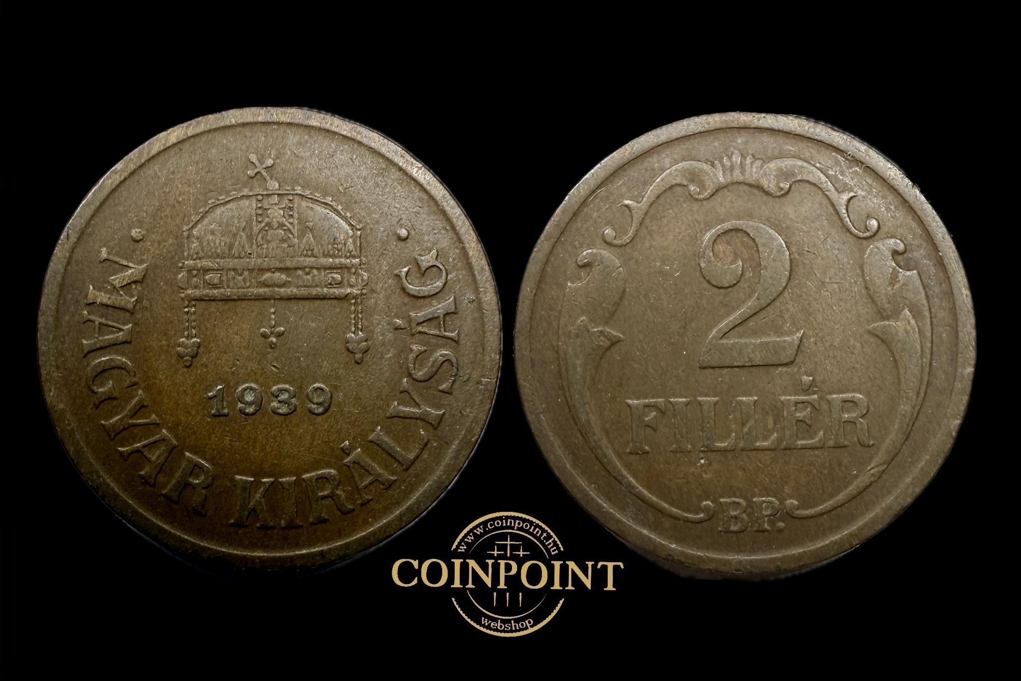  Magyar Királyság 2 Fillér 1939 BP Adamo P2 