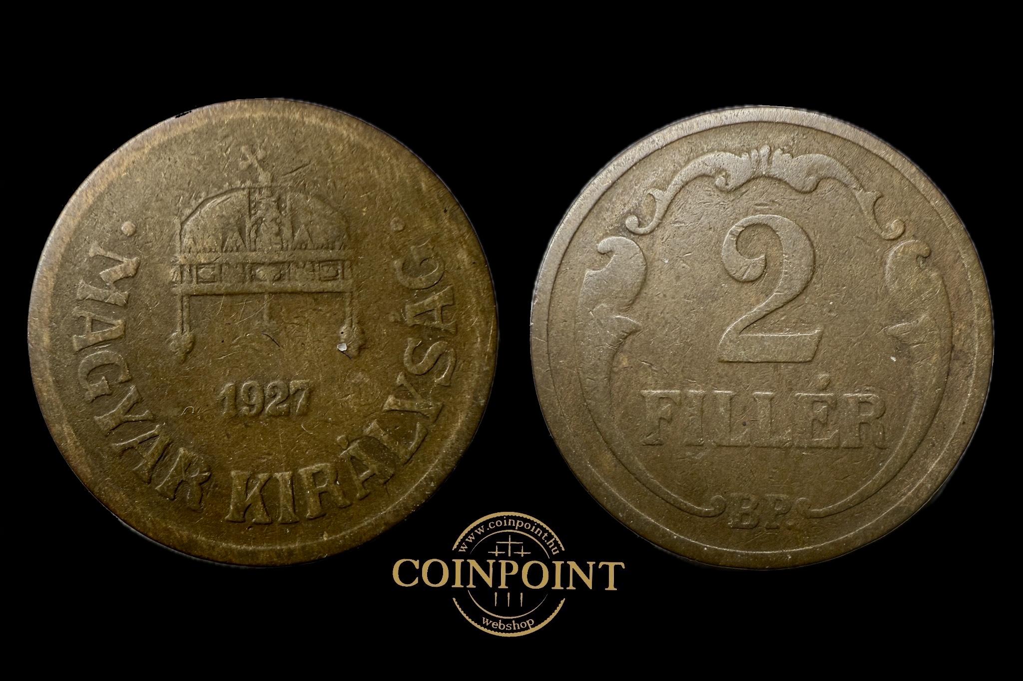  Magyar Királyság 2 Fillér 1927 BP  Adamo P2