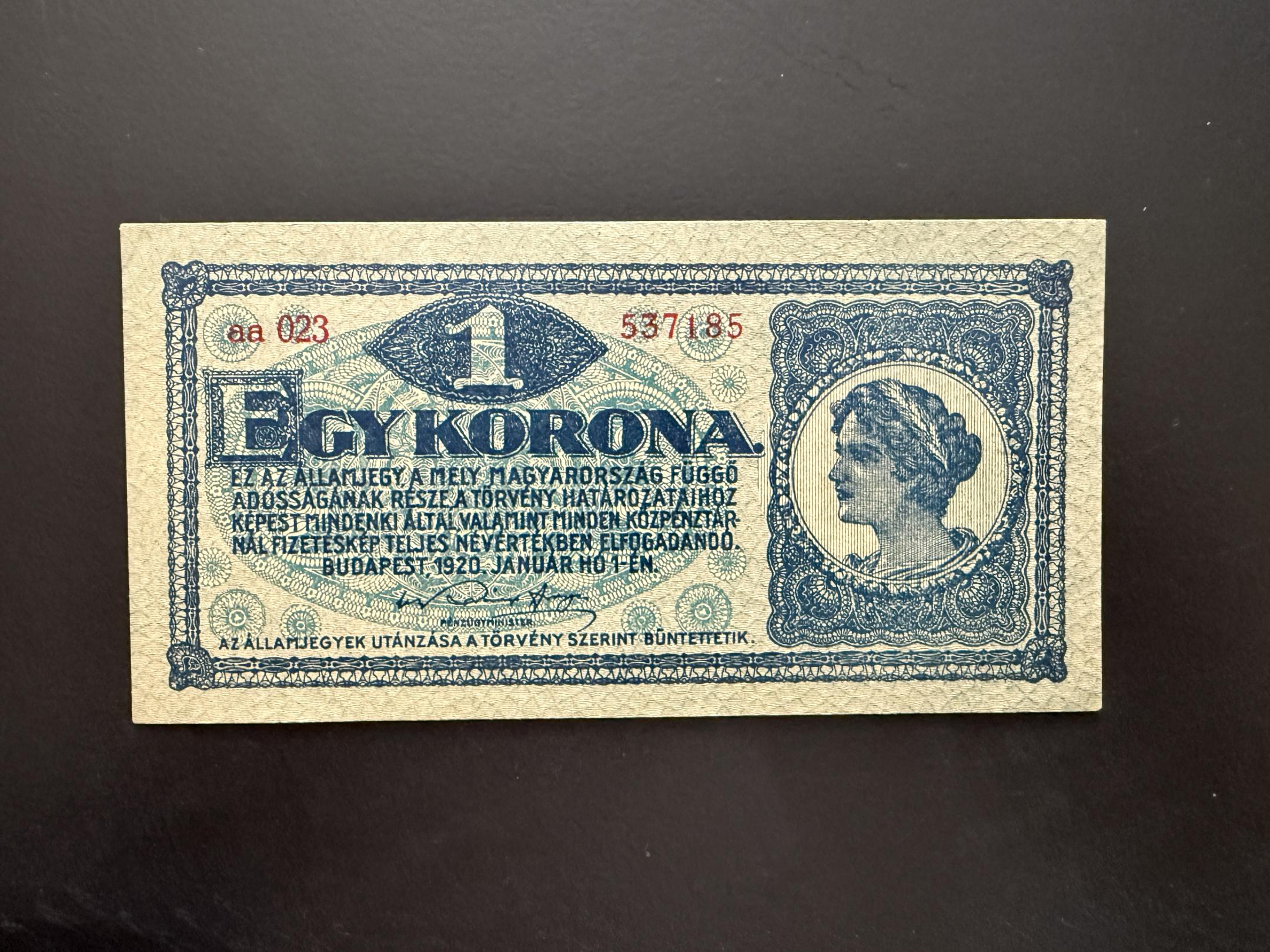1 Korona 1920. Adamo K4 UNC