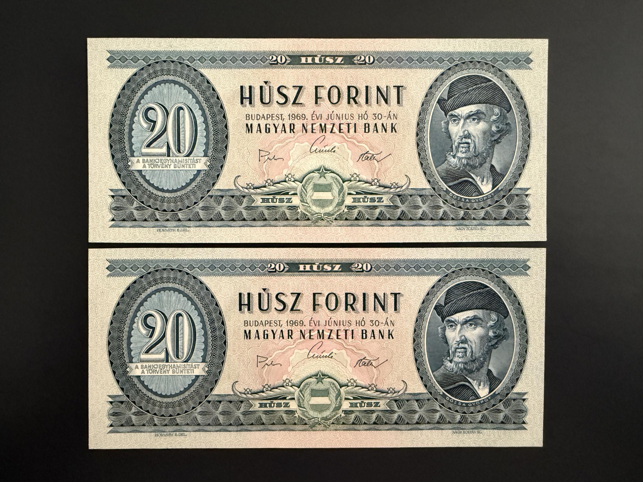 20 Forint (1969) UNC Adamo F15 sorszámkövető 2 db