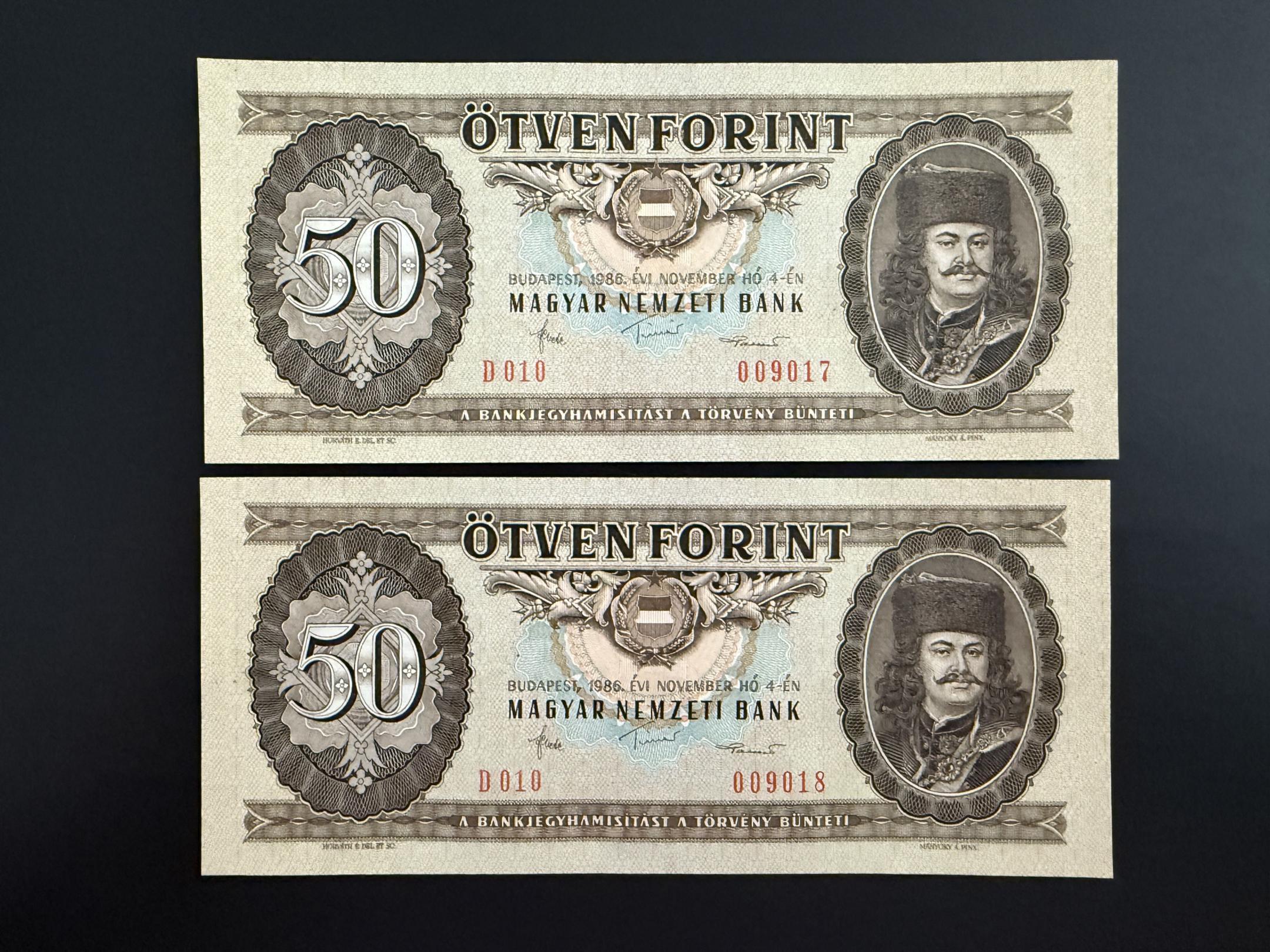 50 Forint (1986) D Adamo F25 UNC sorszámkövető 2 db