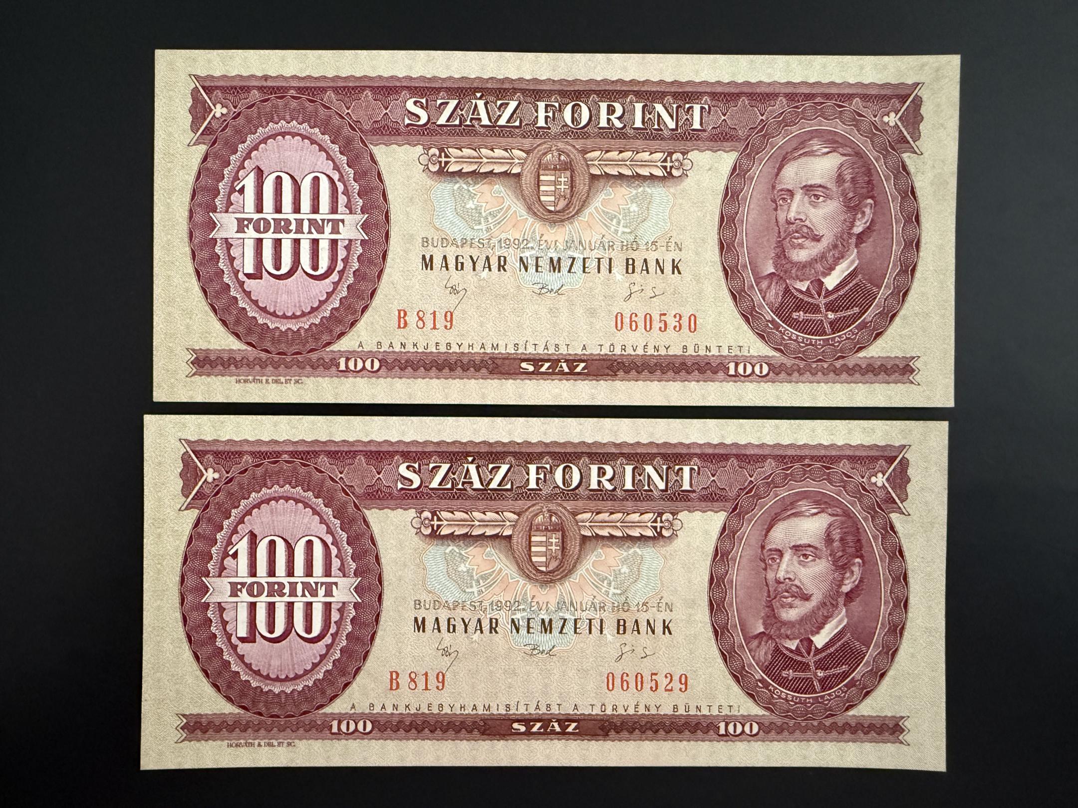 100 Forint 1992 Adamo F37 UNC sorszámkövető 2 db