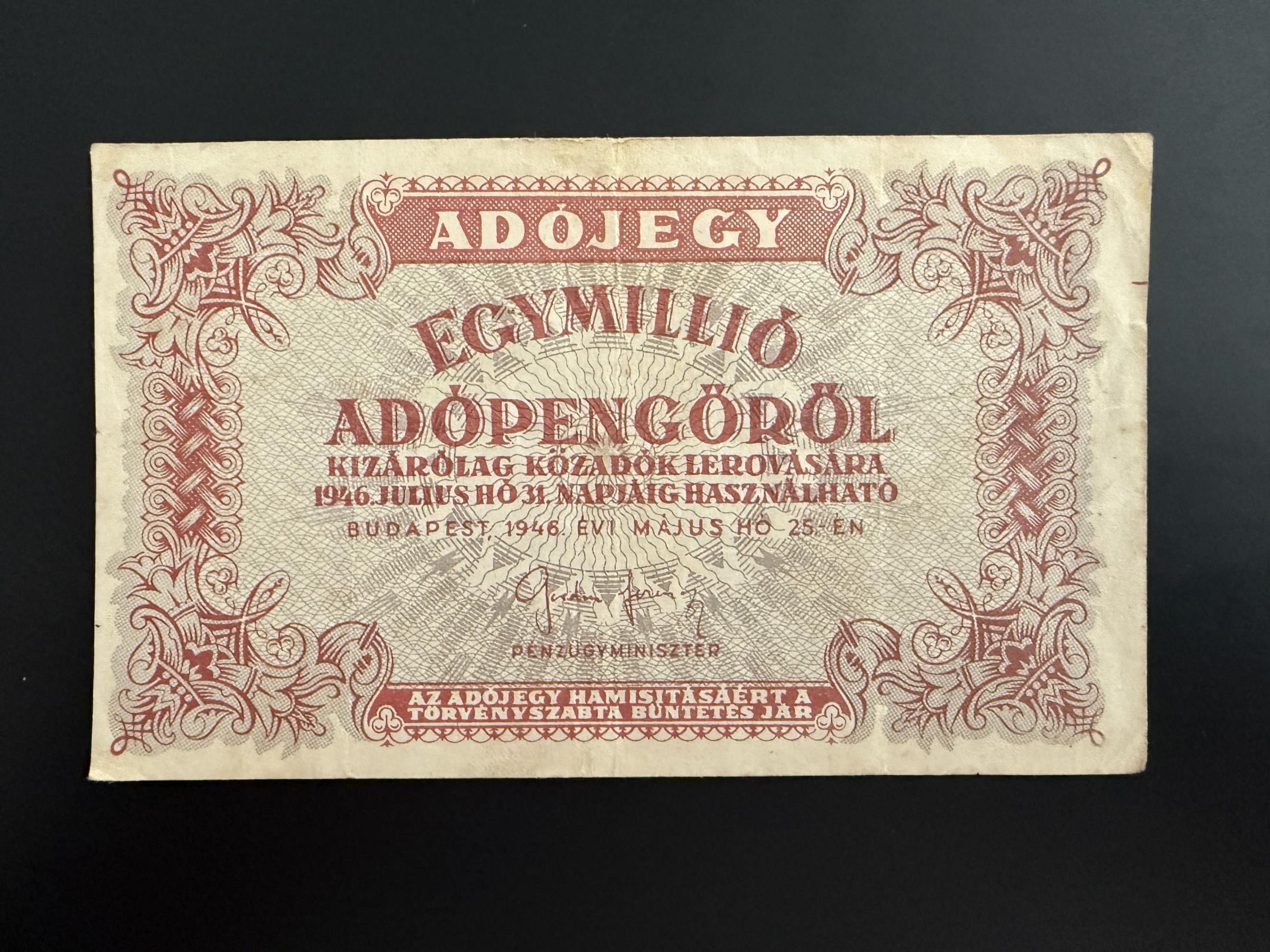 Egymillió Adópengő (1946) Adamo P53 VF
