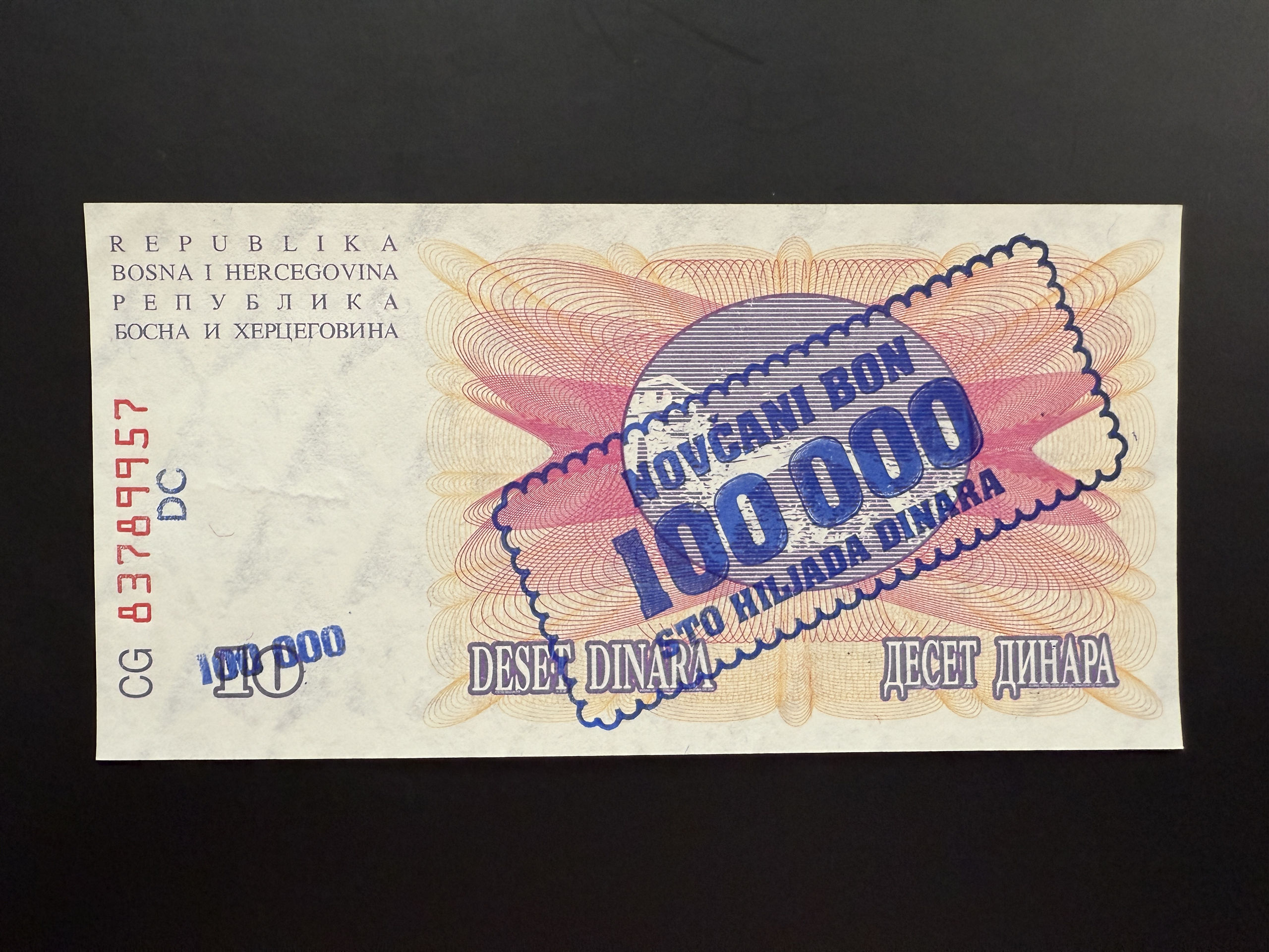 BOSNIA-HERZEGOVINA 100000 Dinara 10.11.1993 (P.34) UNC