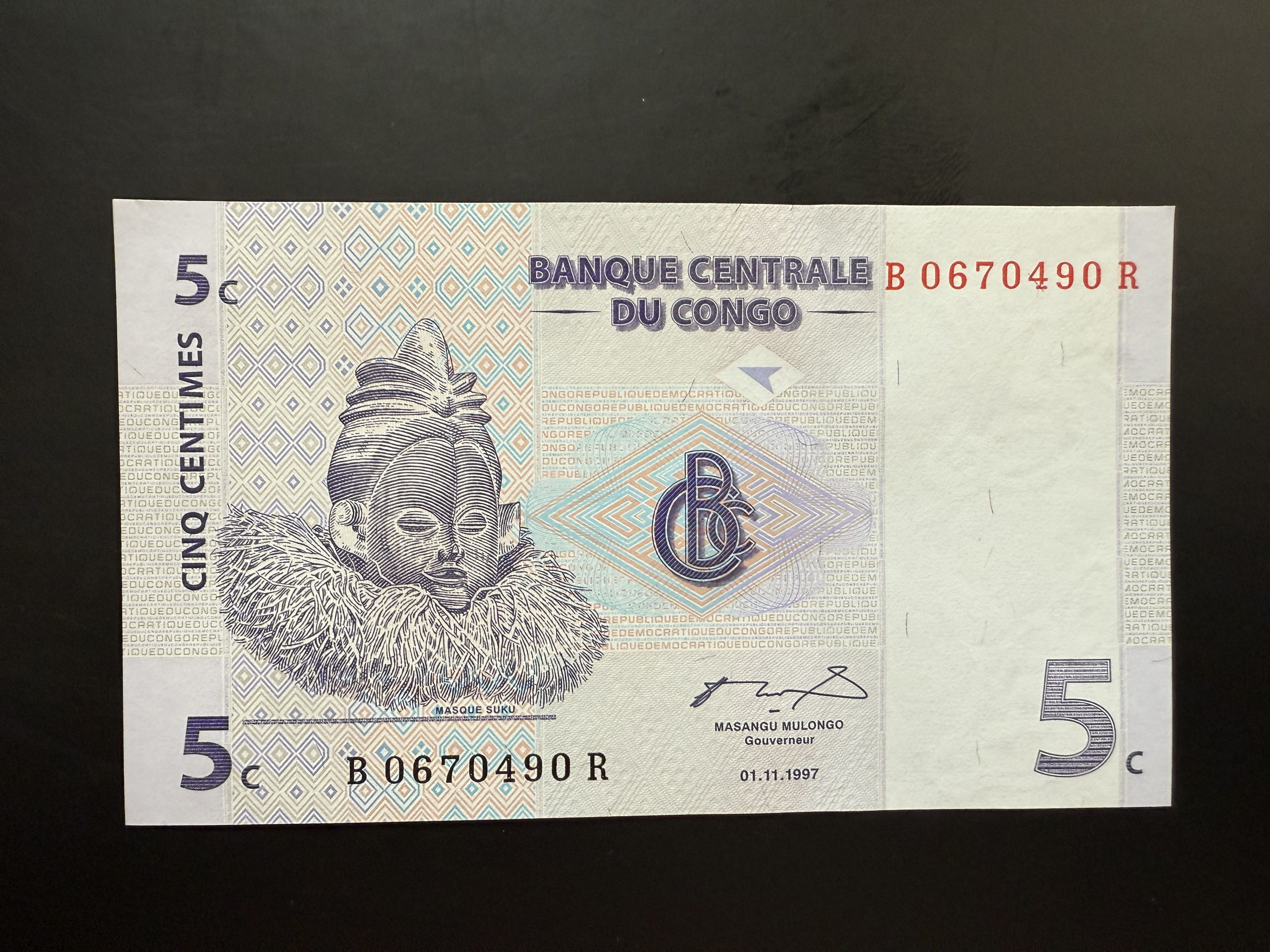 CONGO DEM. REP. 5 Centimes 1.11.1997 (P.81) UNC