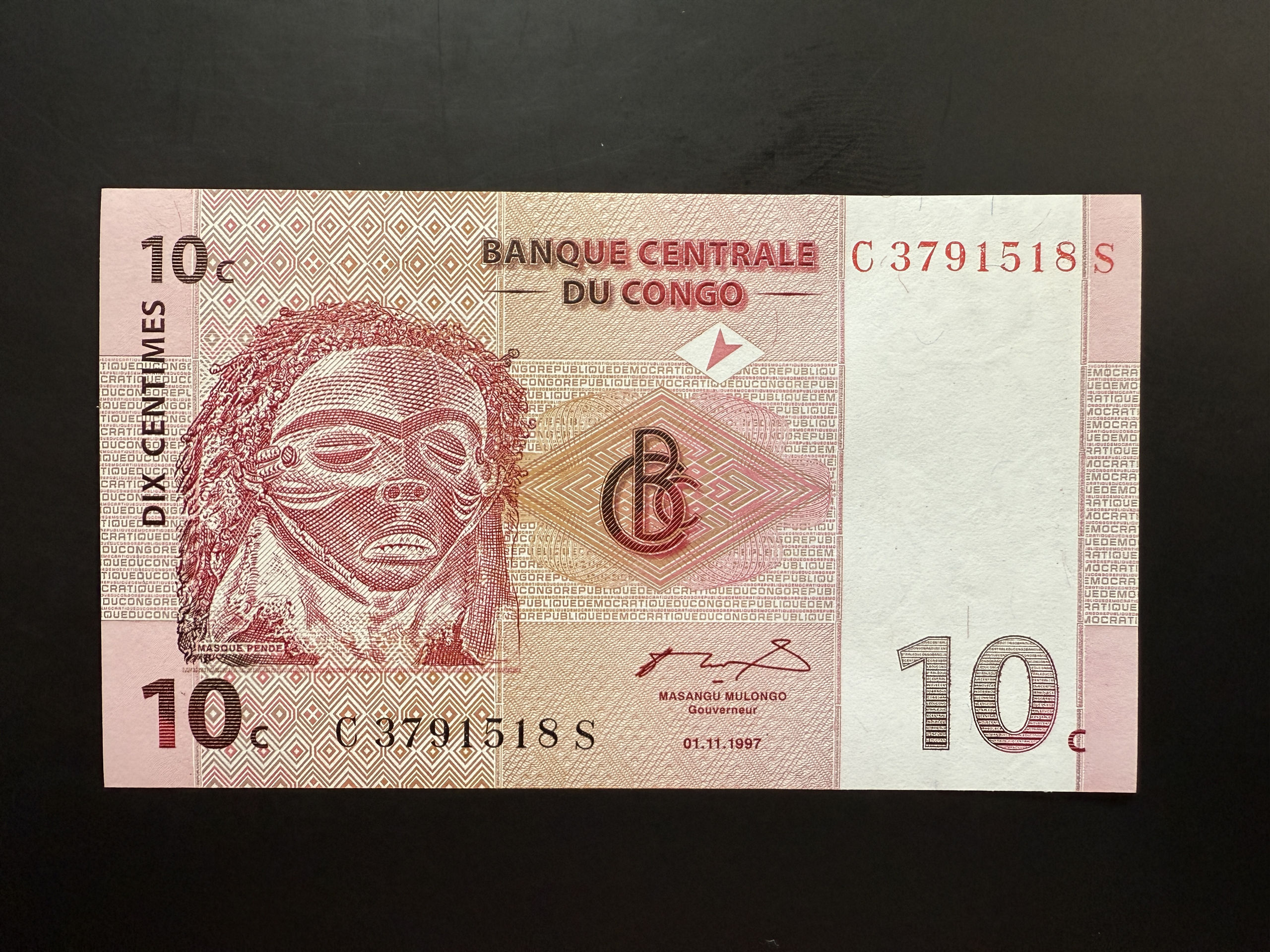 CONGO DEM. REP. 10 Centimes 1.11.1997 (P.82) UNC